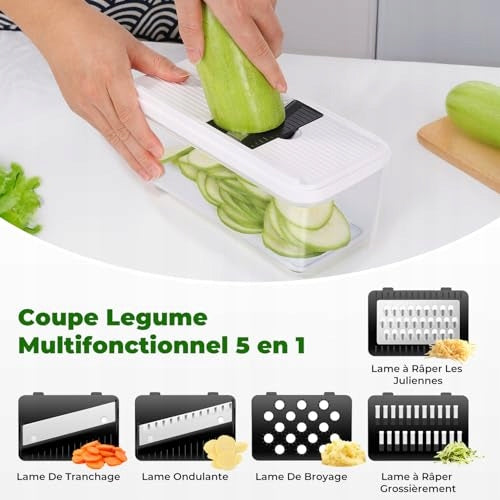 MANDOLIN SLICER 5IN1 FOR VEGETABLES WITH STAINLESS STEEL CONTAINER 1 Dominant color clear