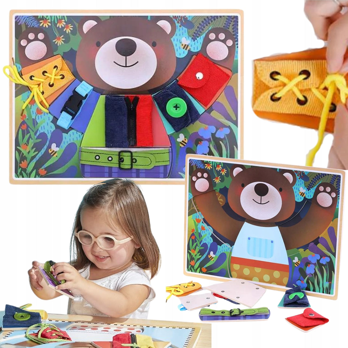 MANIPULATION BOARD SENSORY BEAR MONTESSORI LEARNING TO FASTEN BUTTONS 3+ Manufacturer code 5906302705962