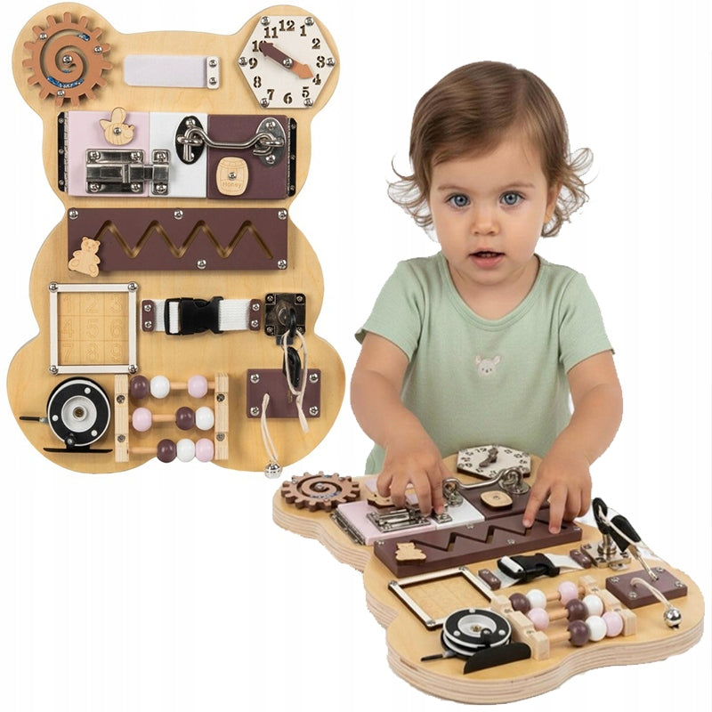 MANIPULATION BOARD SENSORY EDUCATIONAL WOODEN MONTESSORI BEAR