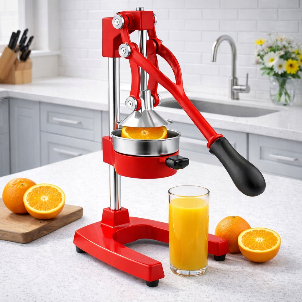 MANUAL CITRUS FRUIT JUICER HEAVY SOLID ORANGE PRESS RED Packaging status original