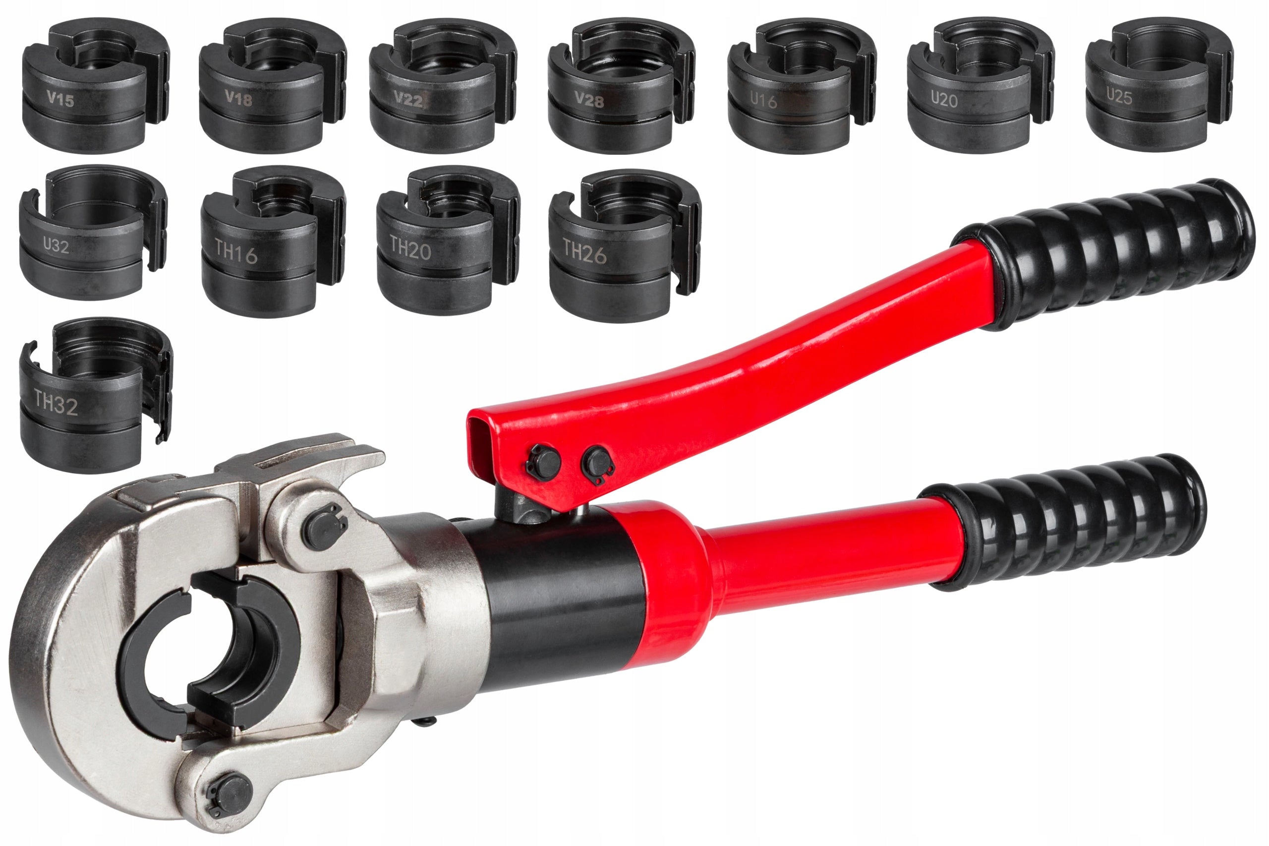 MANUAL CRIMPER FOR hydraulic PIPES with dies 12 pcs. SET suitcase Manufacturer code Narzędzie do zaciskania rur 12 matryc U V TH