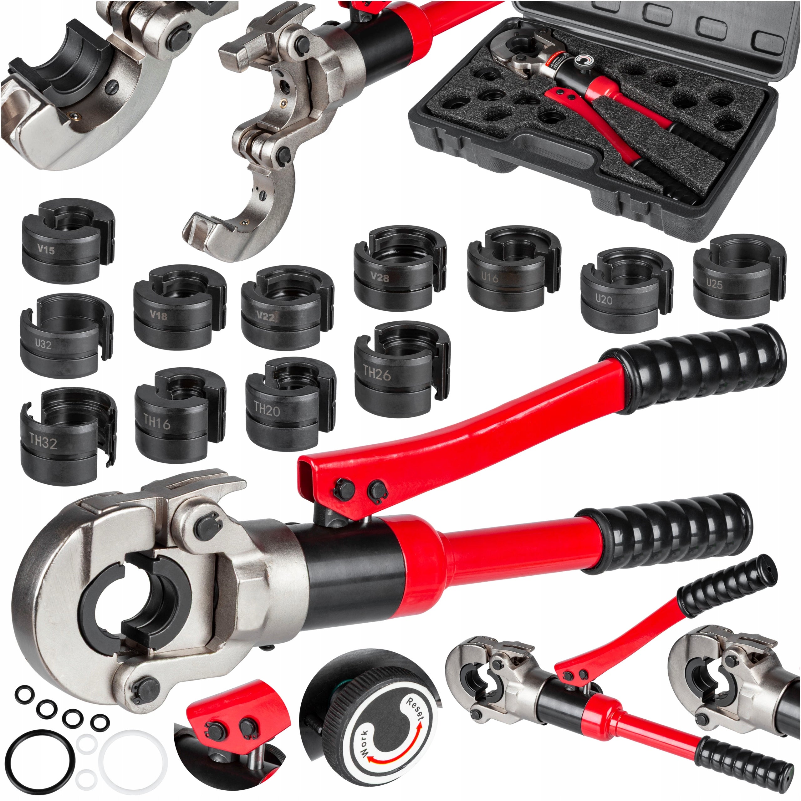 MANUAL CRIMPER FOR hydraulic PIPES with dies 12 pcs. SET suitcase