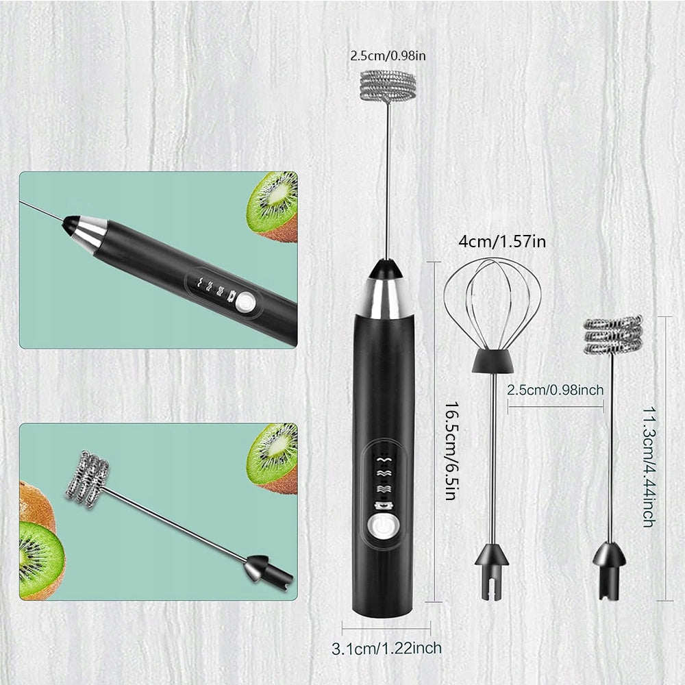 MANUAL FROTHER COFFEE MILK MIXER ELECTRIC MINI BLENDER + 2 TIPS Packaging status original