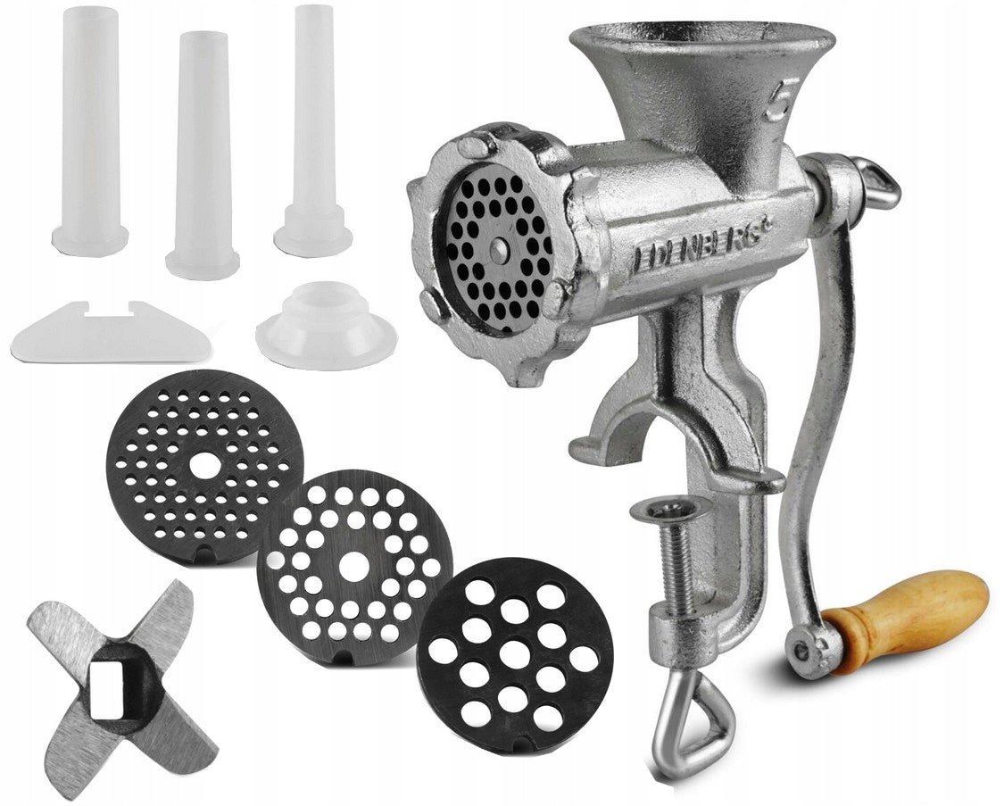 MANUAL MEAT GRINDER Cast Iron No. 5 Stuffer 3 Sita 3 Funnels