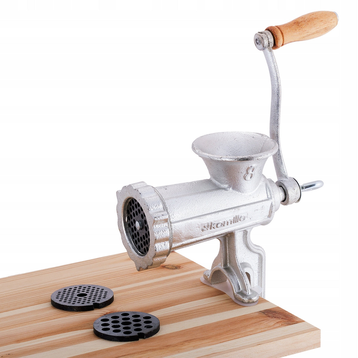 MANUAL MEAT GRINDER NO. 8 STUFFER Dominant color silver/gray