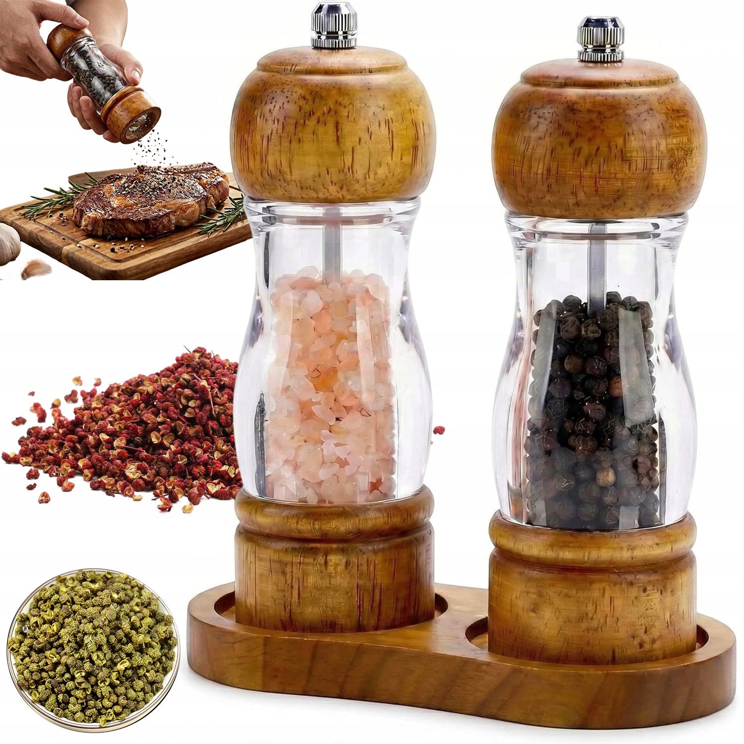 MANUAL PEPPER AND SALT GRINDER SPICES WOODEN GRINDER SET 2 PCS