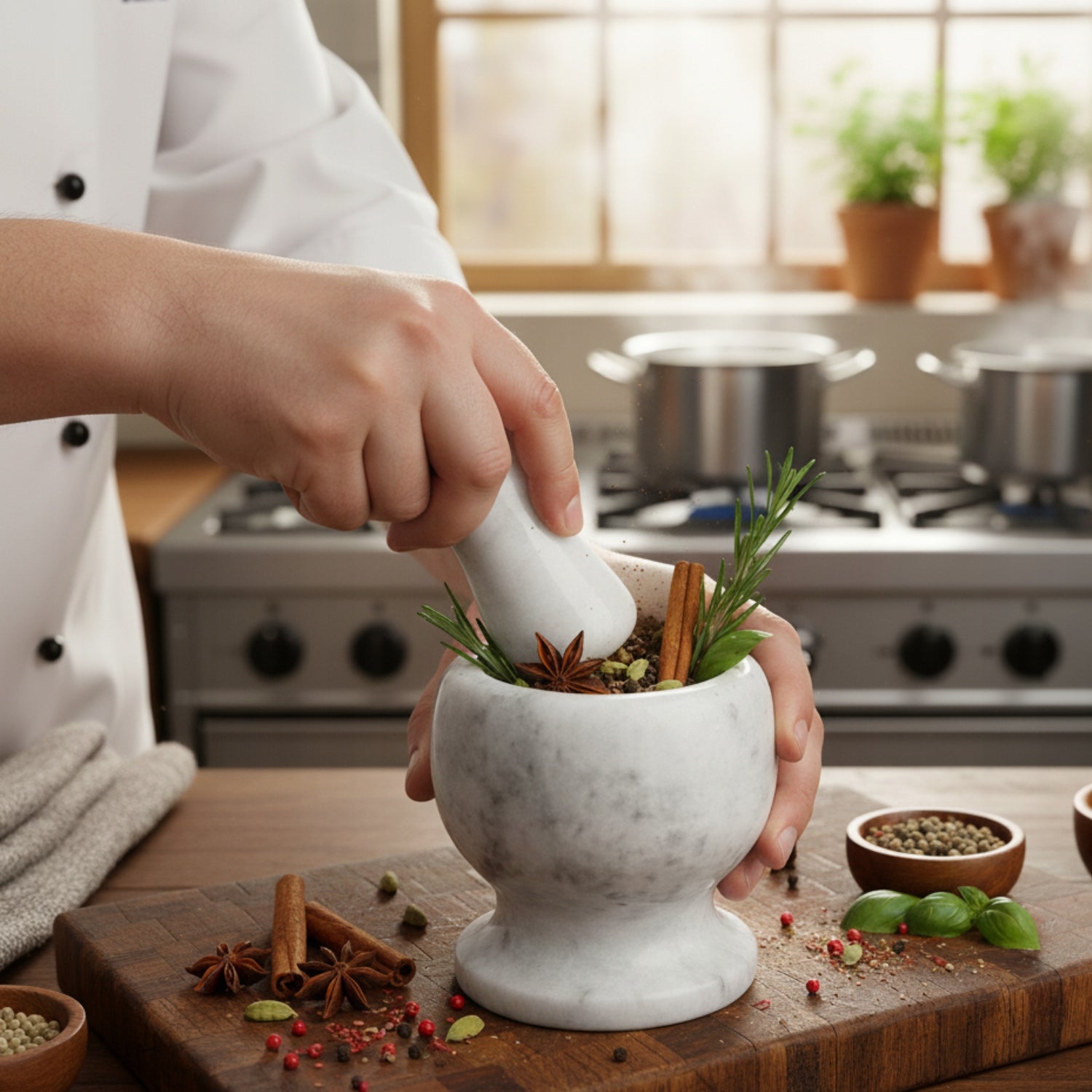 MARBLE KITCHEN STONE MORTAR WITH PESTLE FOR HERB NUT SPICES Packaging status original