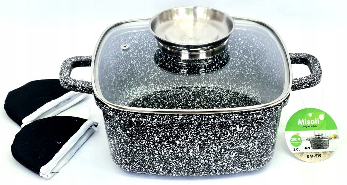MARBLED SQUARE POT 20 CM 1,3 L BM519 KITCHEN GAS INDUCTION SOLID Manufacturer code BM519
