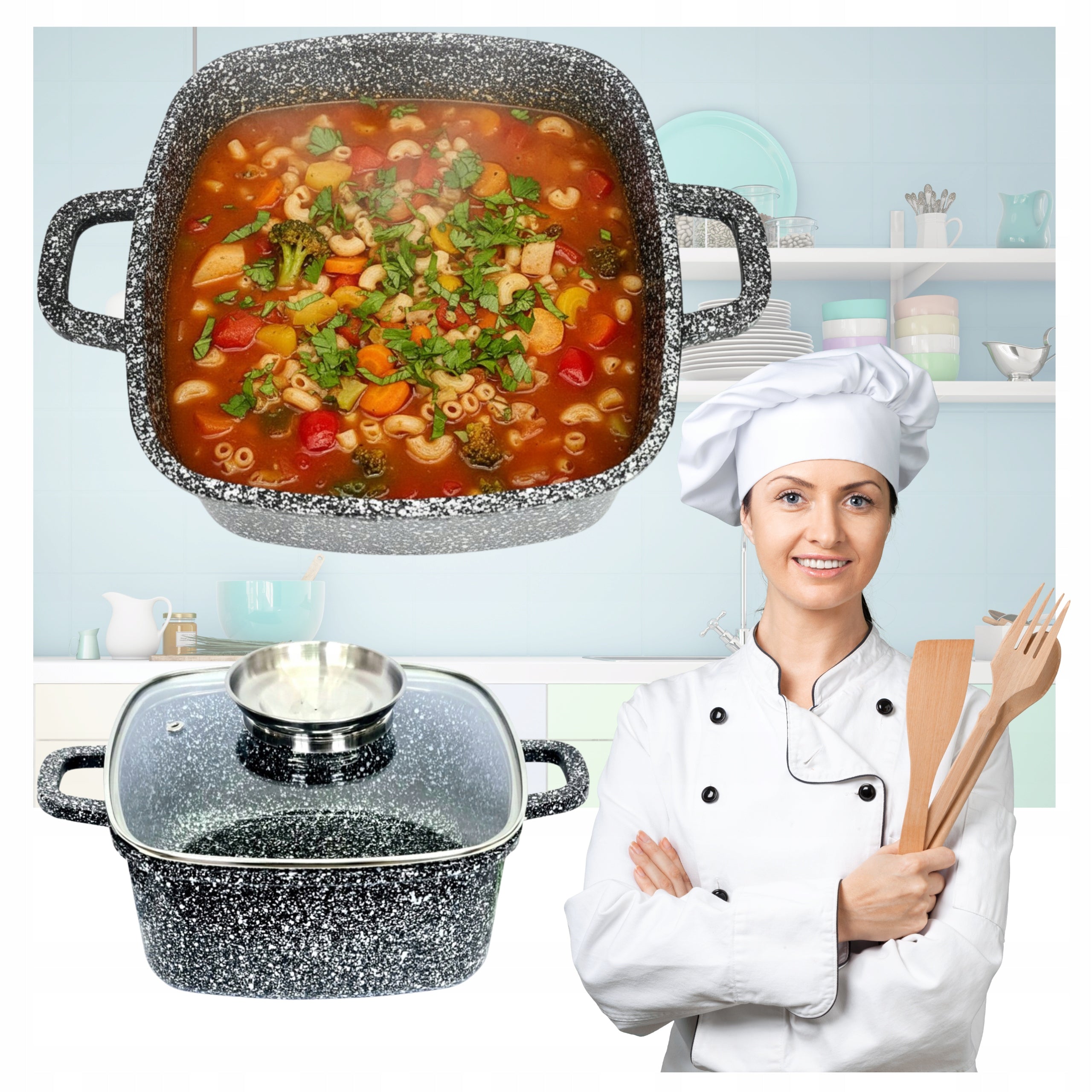 MARBLED SQUARE POT 20 CM 1,3 L BM519 KITCHEN GAS INDUCTION SOLID