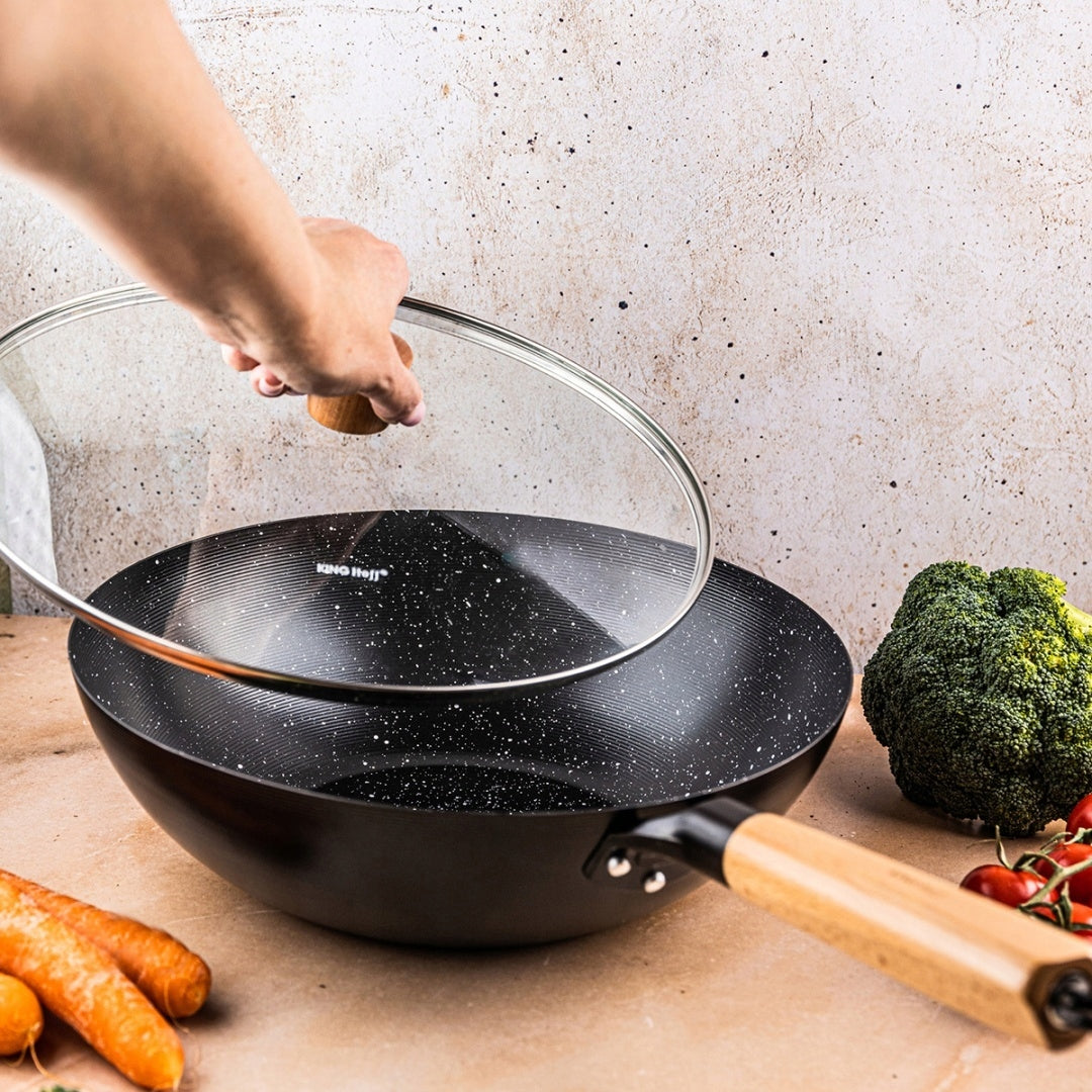 MARBLED WOK 30CM WITH LID INDUCTION GAS LOAF Brand Kinghoff