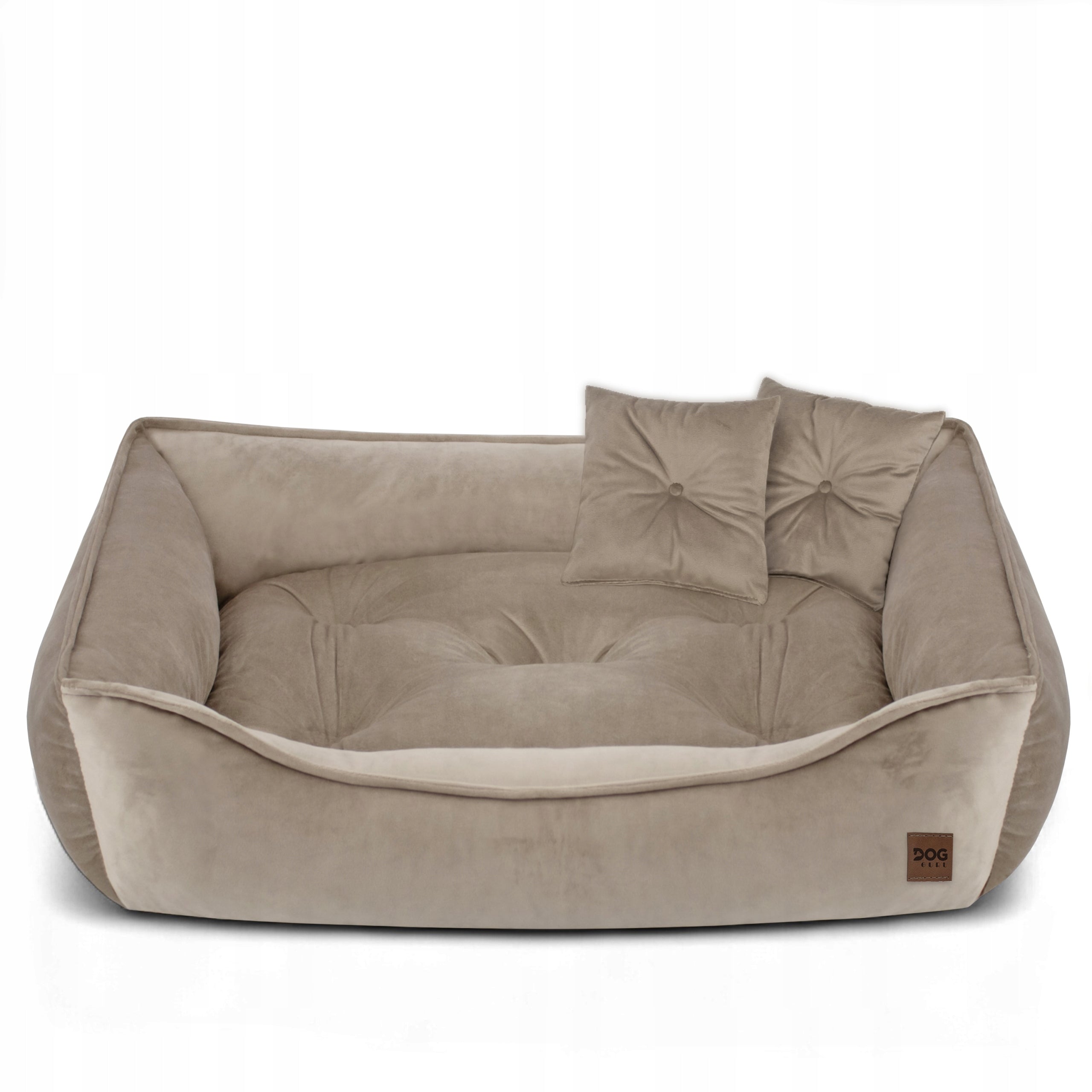 MARCO DOG BED WITH PILLOWS VELVET COUCH PREMIUM 90x60 BEIGE