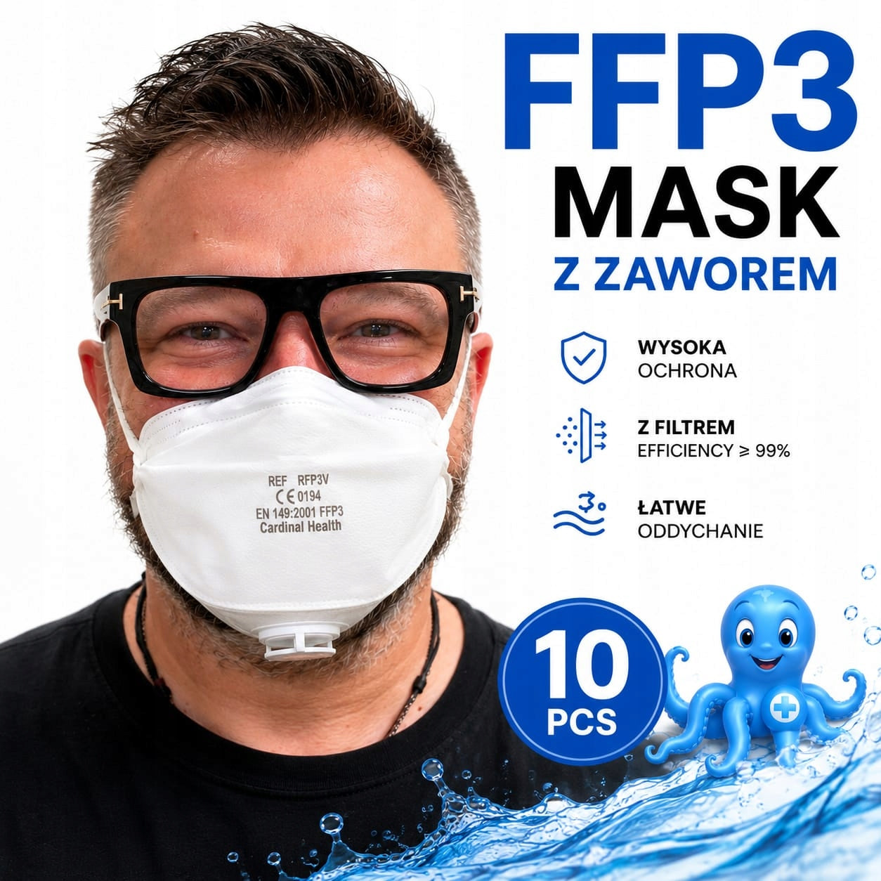 MASK HALF DUST MASK FFP3 WITH VALVE WHITE "CARDINAL" - 10pcs Medical device no