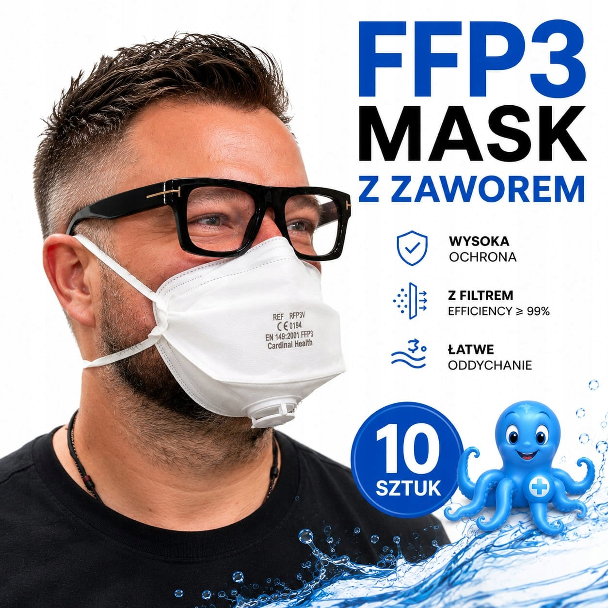 MASK HALF DUST MASK FFP3 WITH VALVE WHITE "CARDINAL" - 10pcs