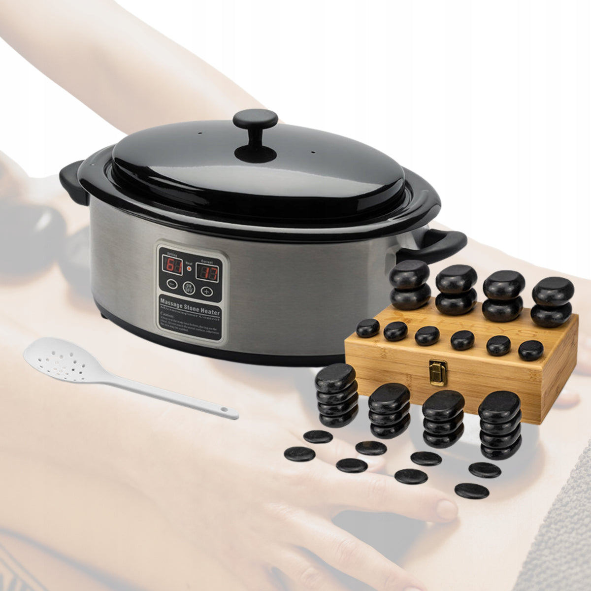 MASSAGE BASALT STONE SET 36x HOT STONES HEATER 6L DIGITAL