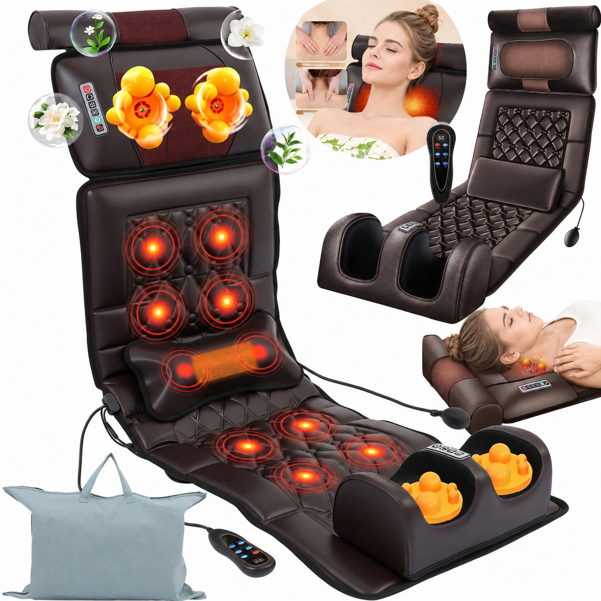MASSAGE MAT HEATED TO RELAX NECK BACK LEG FOR ARMCHAIR SPINE
