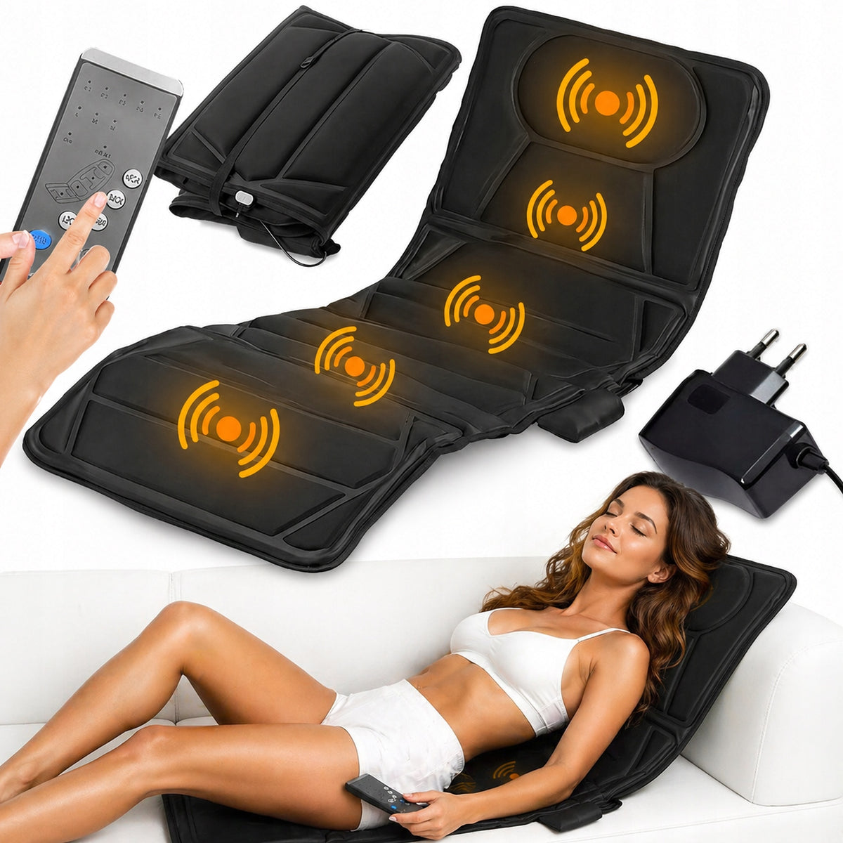 MASSAGE MAT VIBRATING MASSAGE MATTRESS FOR BED ARMCHAIR 12 MOTORS REMOTE CONTROL