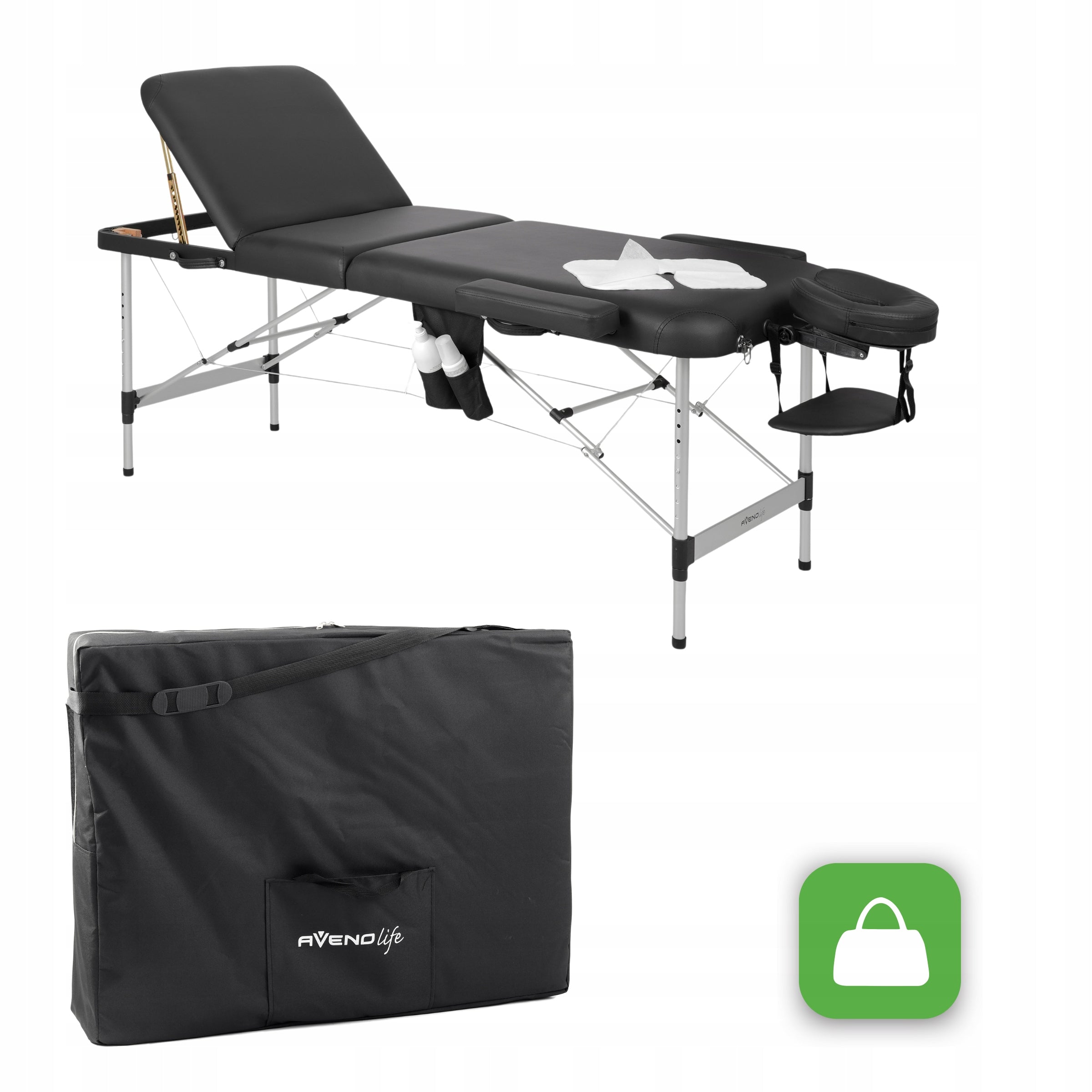 MASSAGE TABLE FOLDING PORTABLE ALUMINUM 3 SEGMENTS ADELE 60 CM BLACK Frame material aluminum