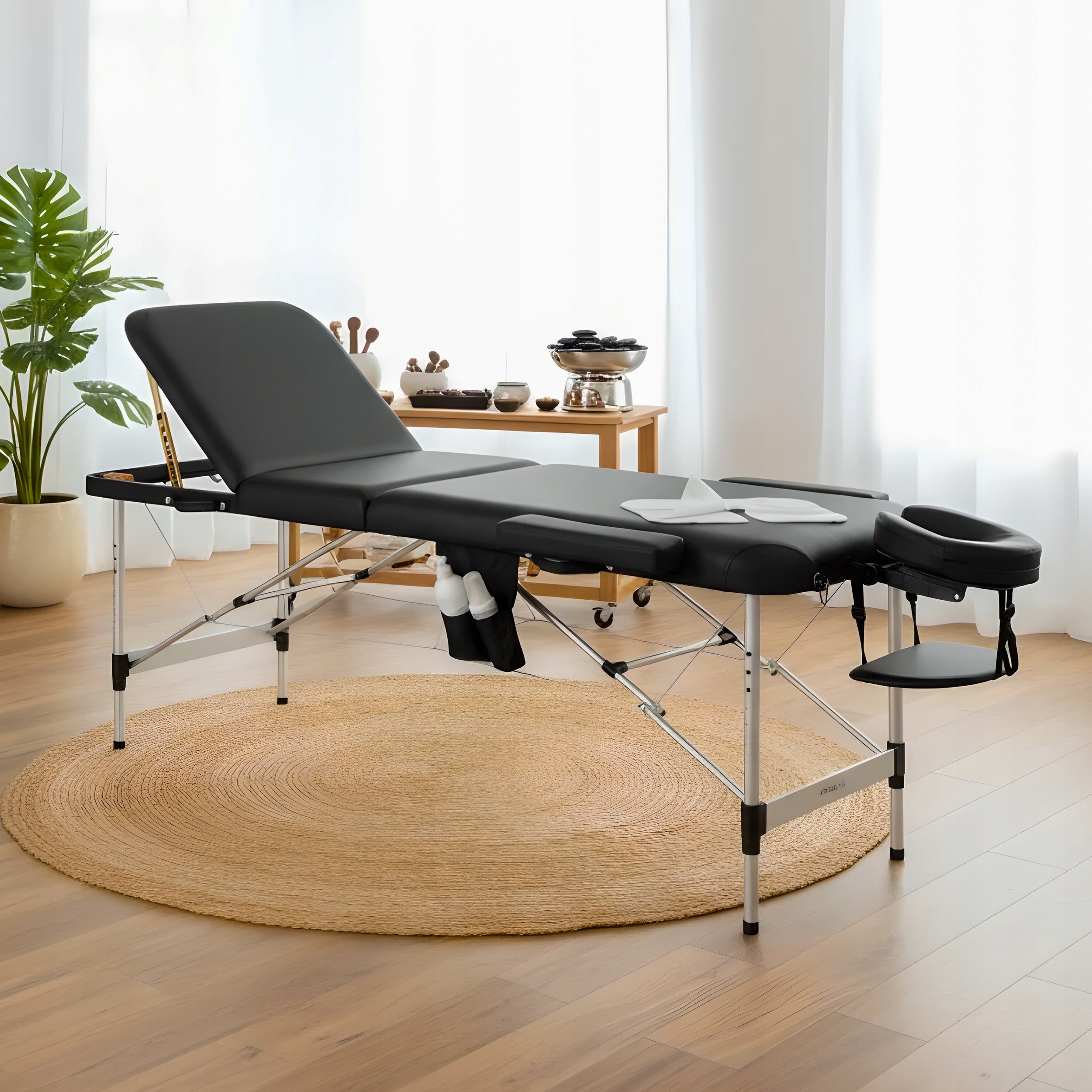 MASSAGE TABLE FOLDING PORTABLE ALUMINUM 3 SEGMENTS ADELE 70 CM BLACK Manufacturer code Stół przenośny mobilny
