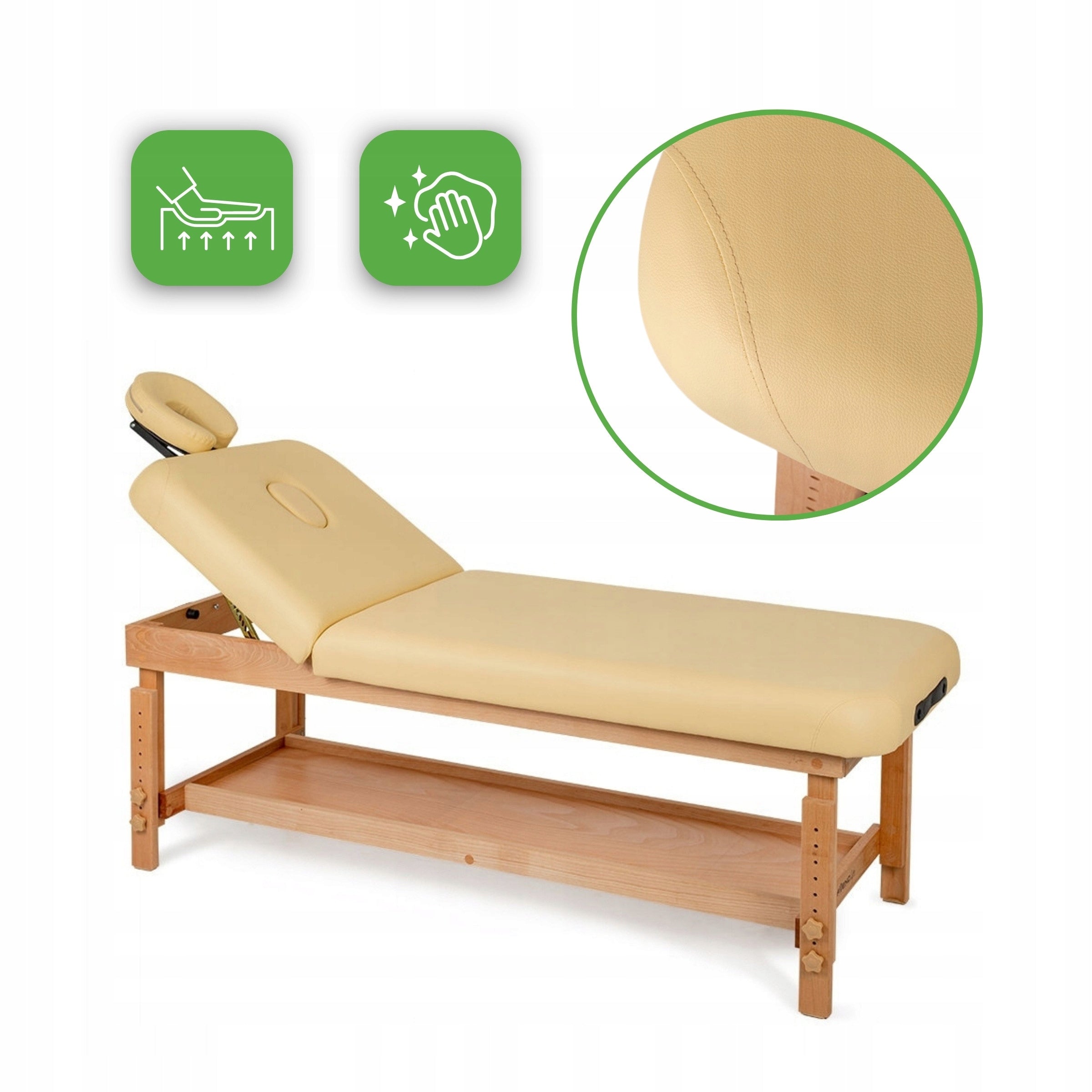 MASSAGE TABLE WOODEN COUCH 2SEGMENTS SHELF ADJUSTABLE FOAM 6CM HABYS Brand Aveno Life