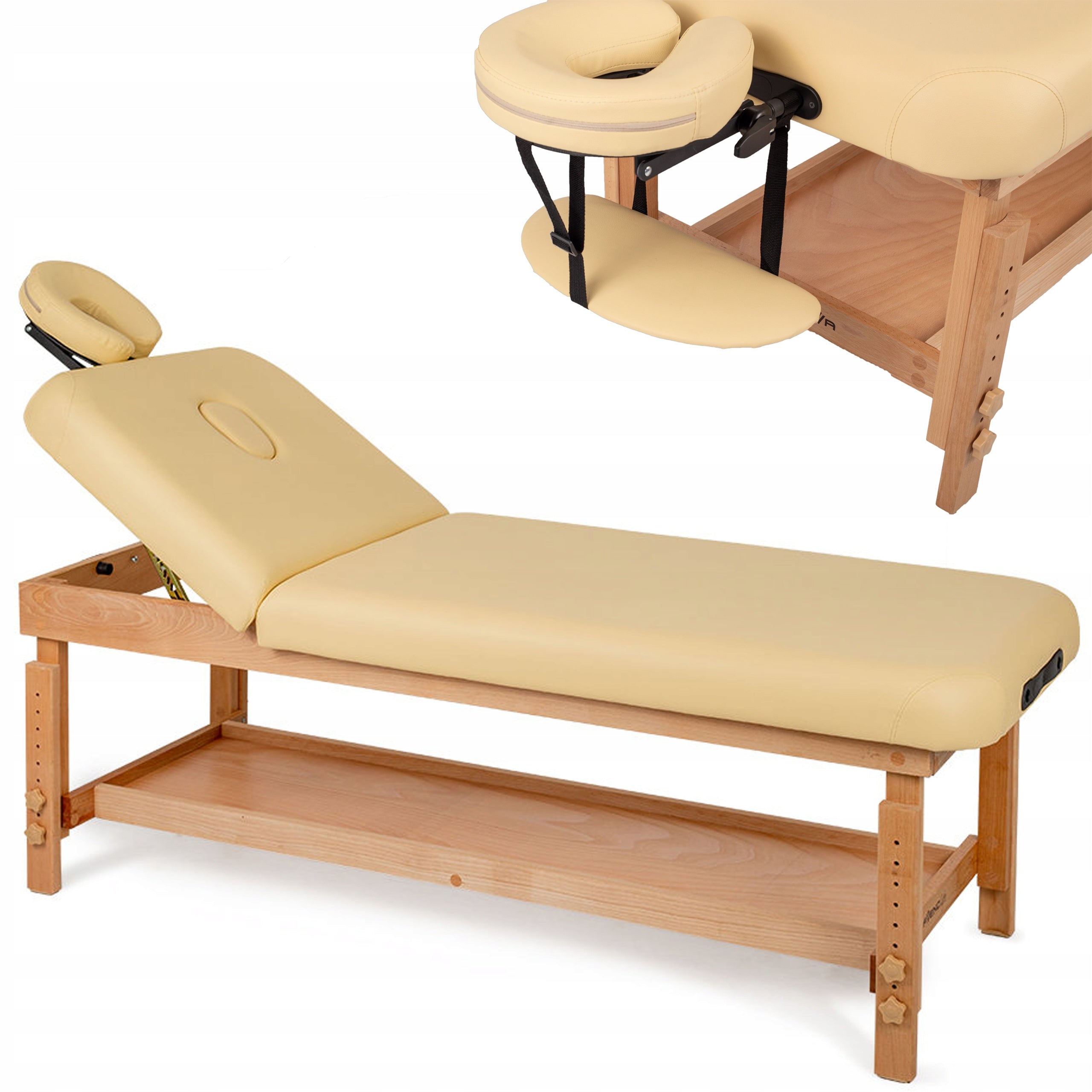 MASSAGE TABLE WOODEN COUCH 2SEGMENTS SHELF ADJUSTABLE FOAM 6CM HABYS