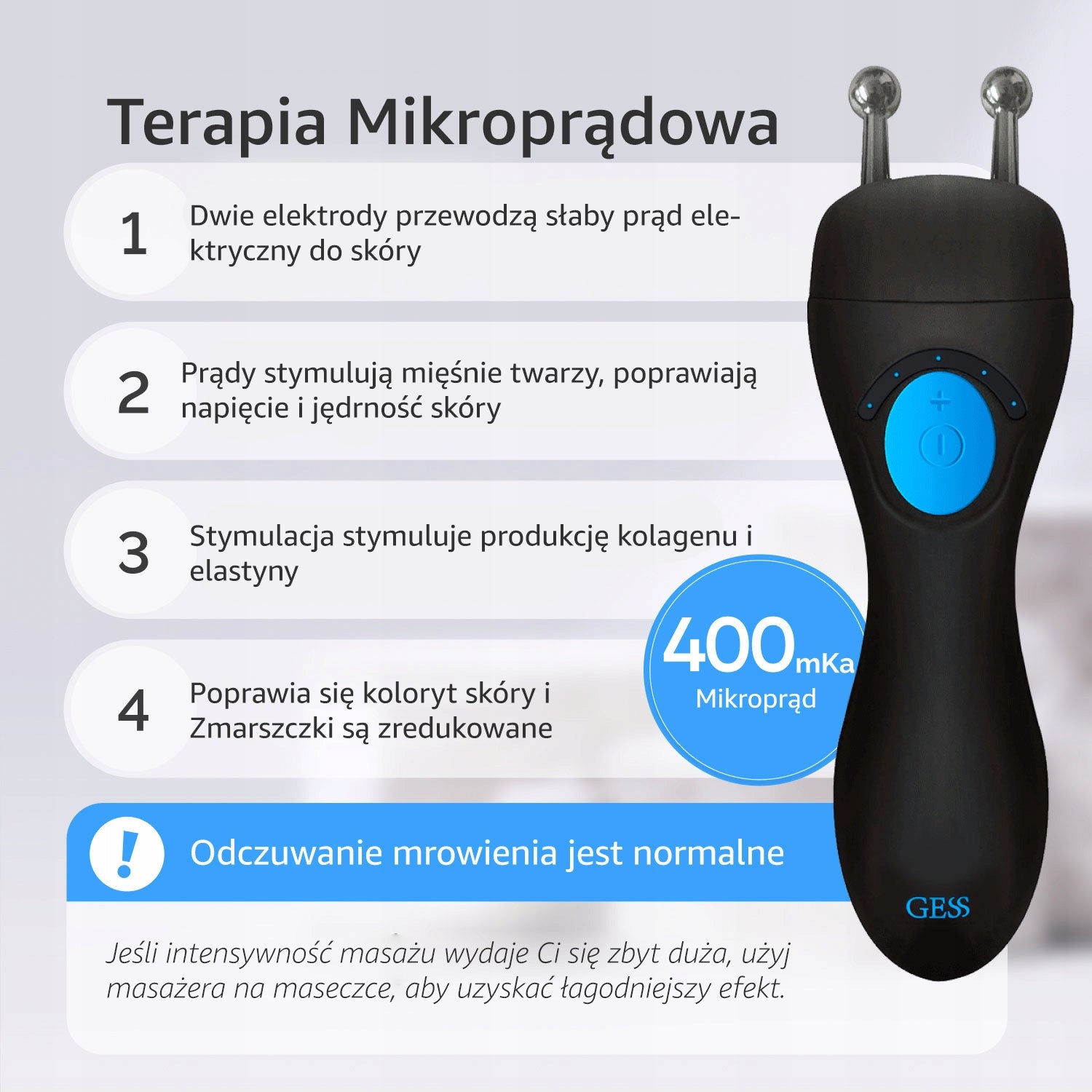 MASSAGER FOR FIRMING THE FACE AND NECK ULTRASONIC EMS LIFTING - GESS MT Packaging status original