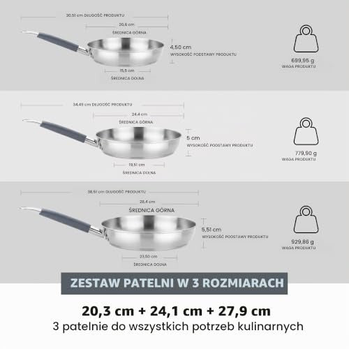 MASTER PAN SET 20-24-28 CM STAINLESS STEEL WITHOUT COATINGS FOR KITCHEN Brand BRA