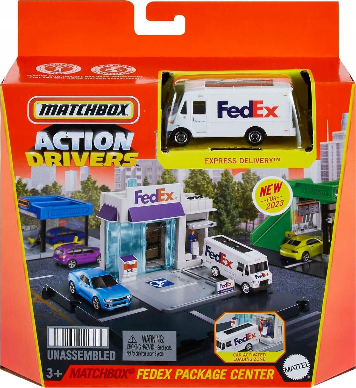 MATCHBOX REAL ADVENTURES SHIPPING CENTER PACKAGES FEDEX + VEHICLE HLY62