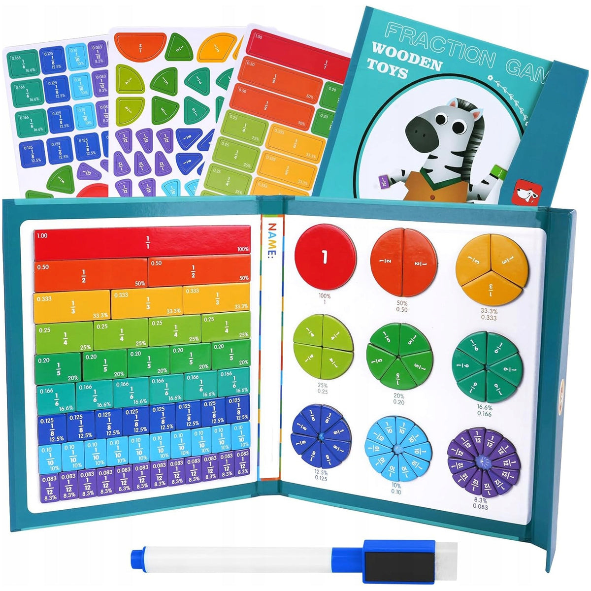 MATH LEARNING TOY FRACTIONS OF MAGNETIC BOARDS EDUCATIONAL MONTESSORI