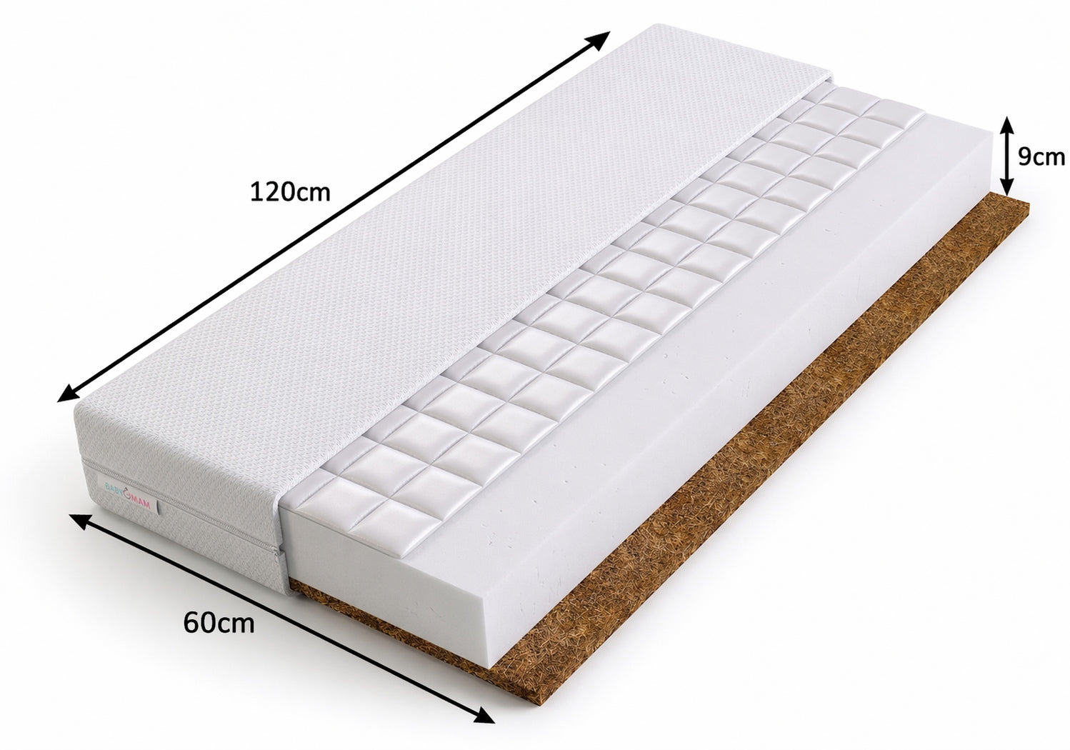 MATTRESS FOR COT BUCKWHEAT FOAM COCONUT 120x60 PREMIUM BABYMAM Packaging status original