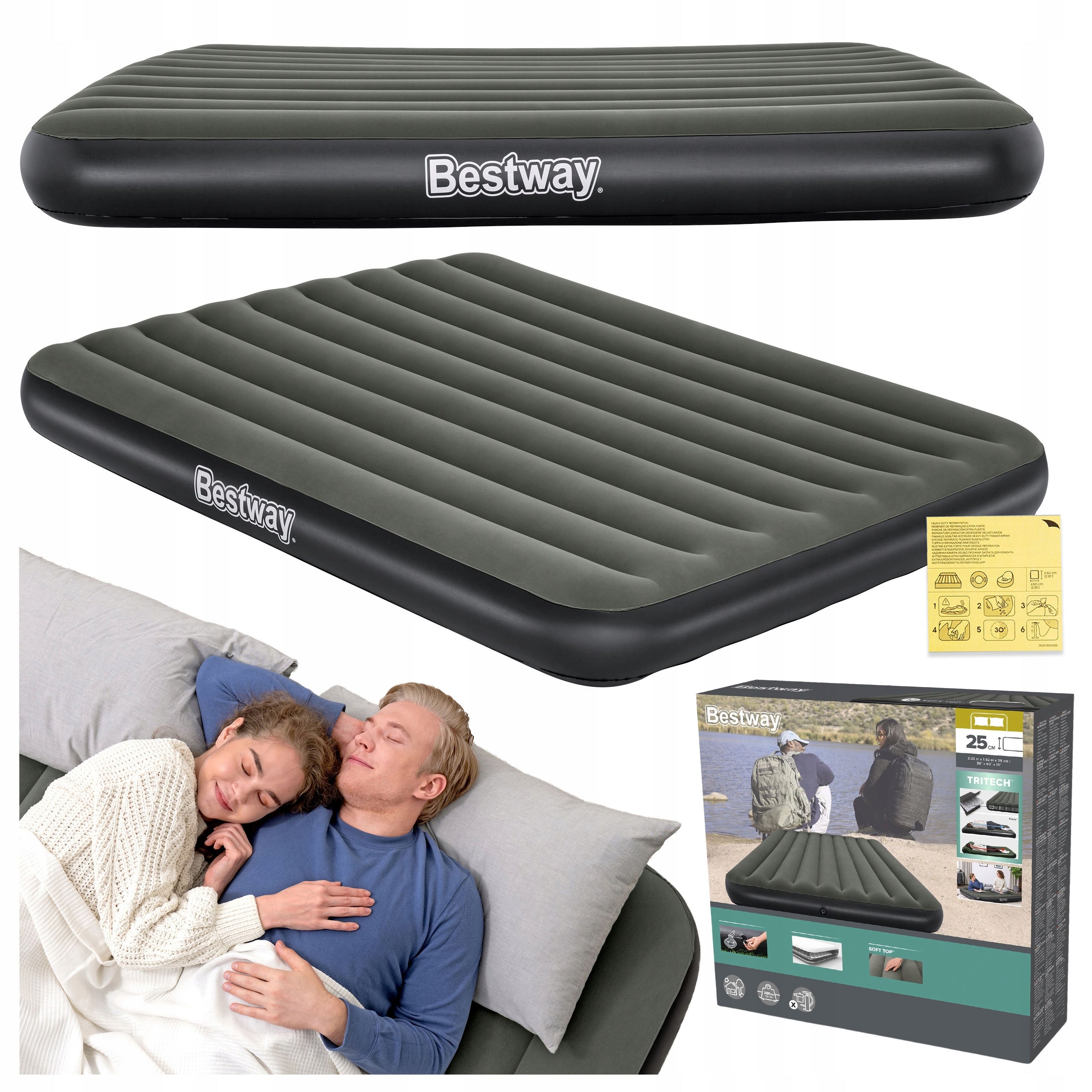 MATTRESS INFLATABLE LARGE SLEEPING BED DOUBLE VELOUR BESTWAY 6713N