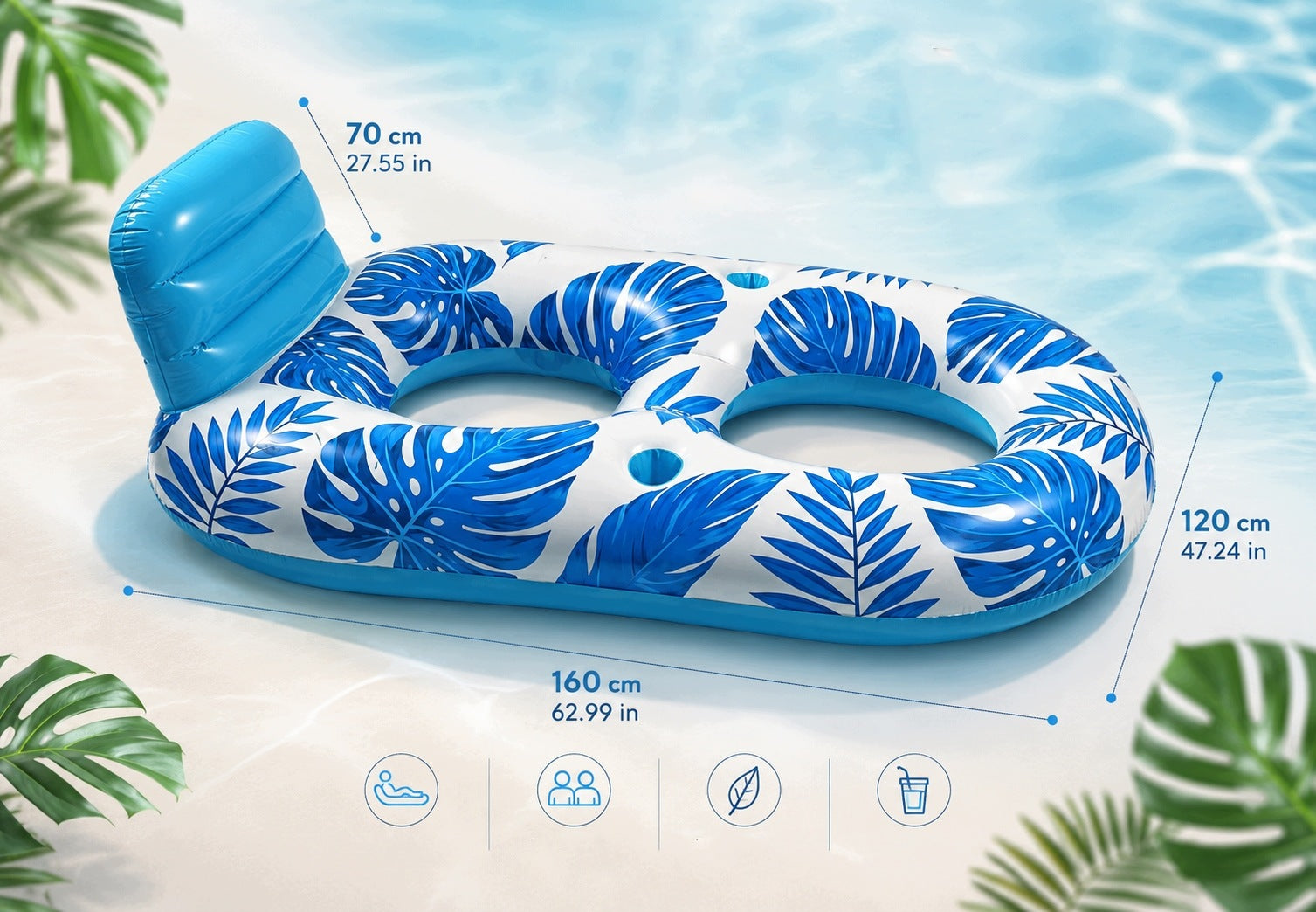 MATTRESS INFLATABLE LOUNGE CHAIR WITH BACKREST FOR SWIMMING POOL BEACH SUMMER Packaging status original