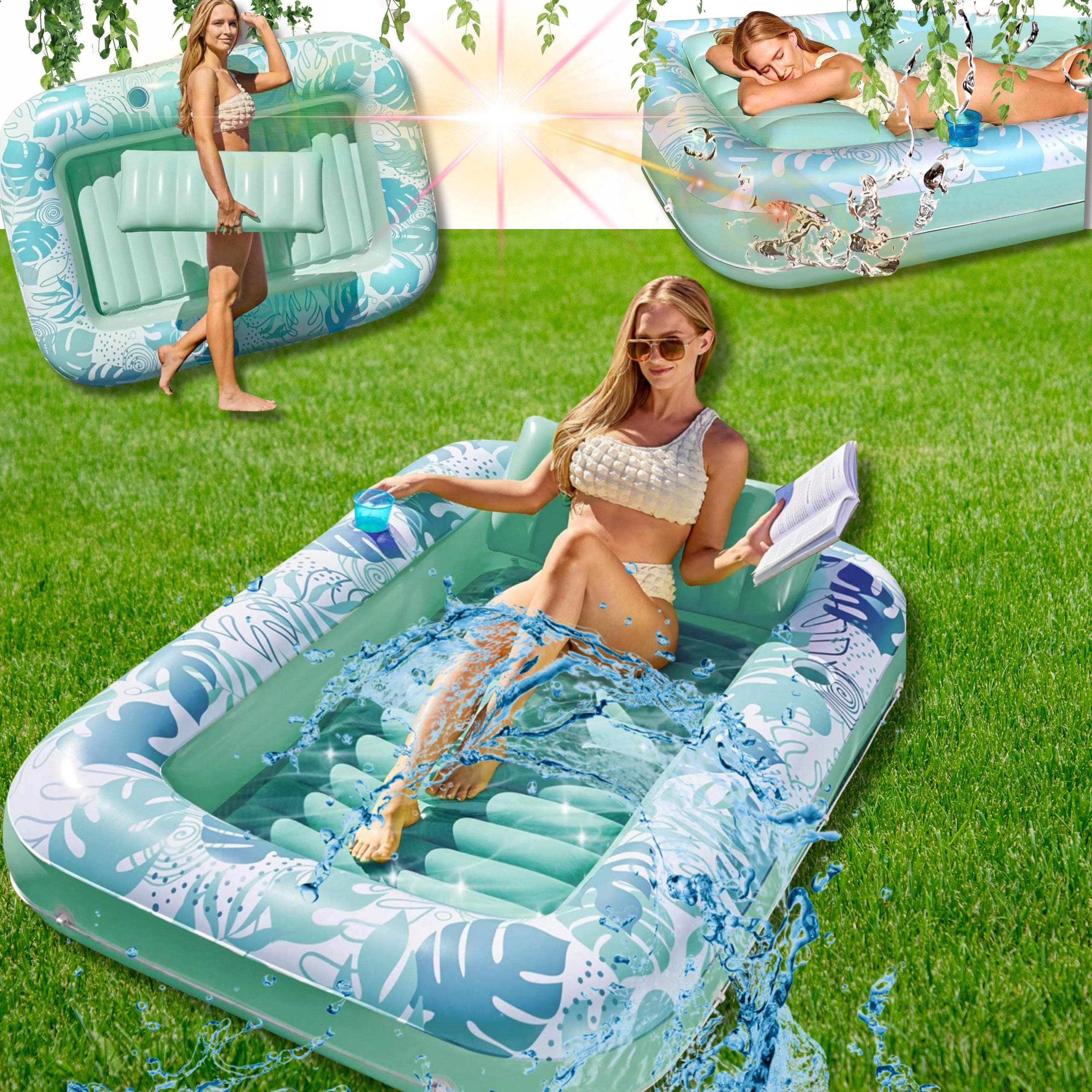 MATTRESS SWIMMING POOL SUN LOUNGER WITH PILLOW INFLATABLE FOR WATER 4IN1!