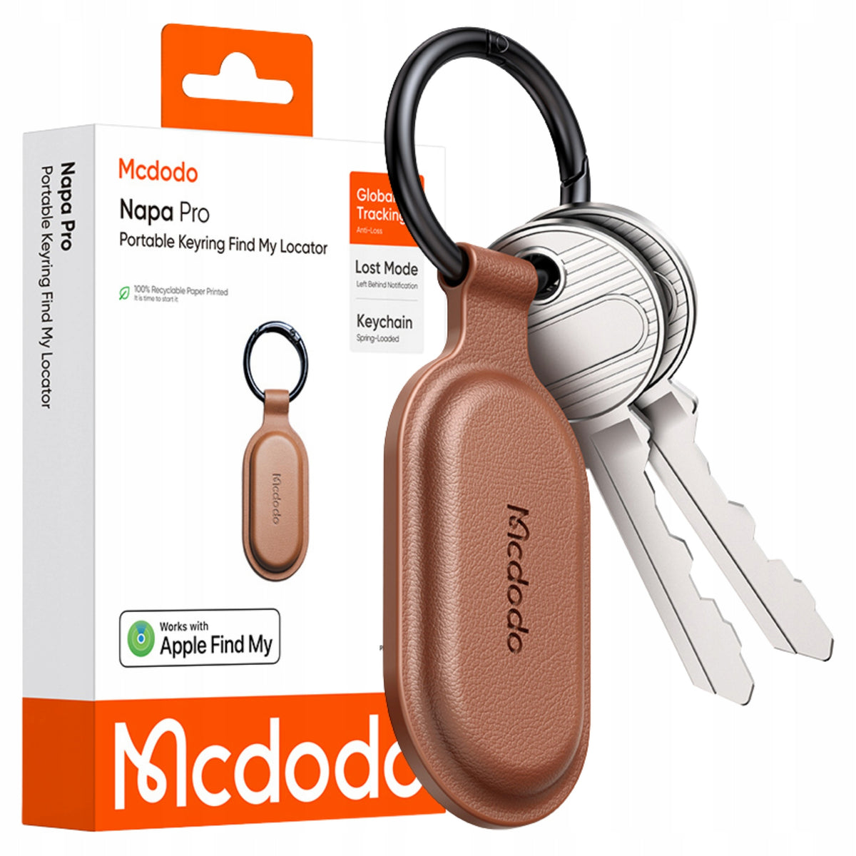 MCDODO MINI GPS LOCATOR FOR CAR BIKE KEYS TO APPLE FIND MY BROWN