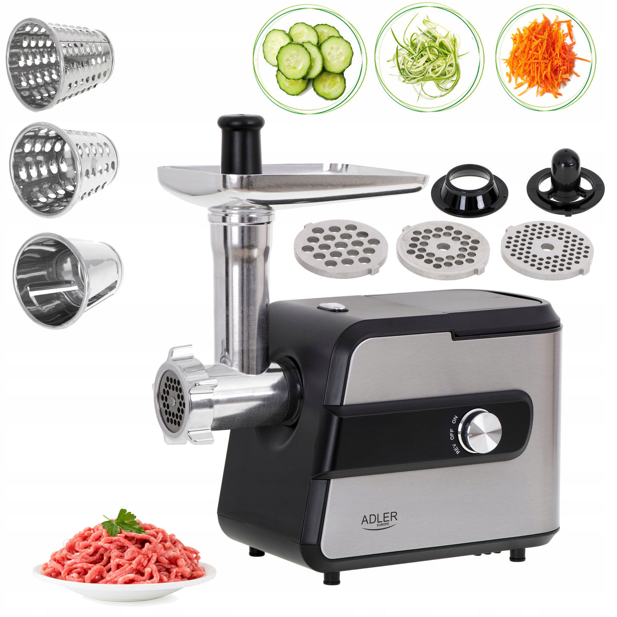 MEAT GRINDER #5 3 SIEVES + VEGETABLE SHREDDER 3 GRATERS