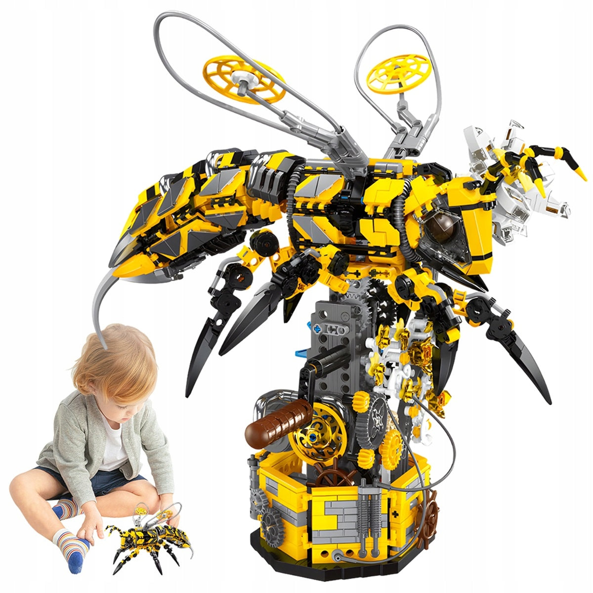 MECHANICAL BEE BLOCKS 1698 PARTS WITH MOVABLE LEGS YELLOW-BLACK Brand Bedee