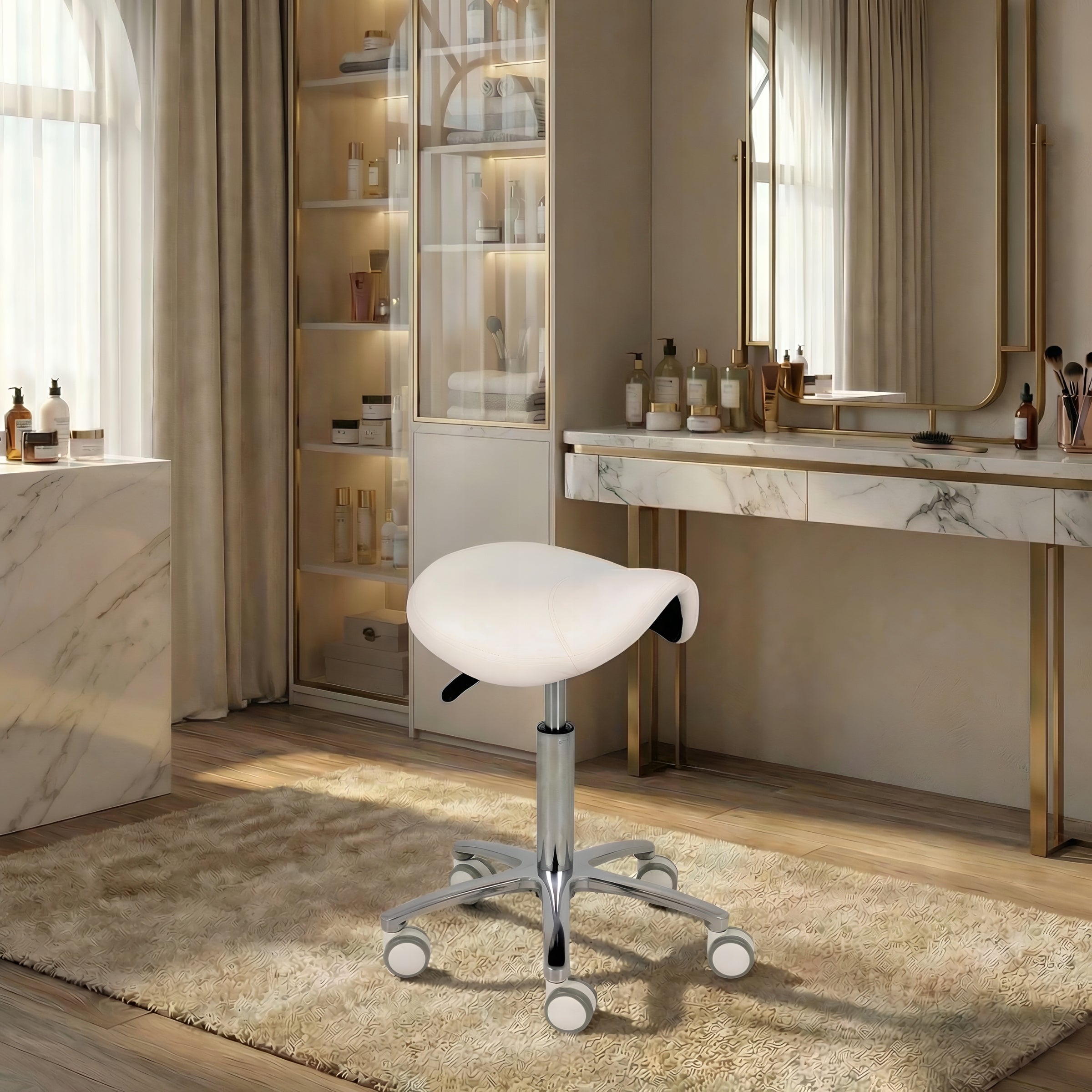MEDICAL COSMETIC STOOL ON WHEELS SWIVEL SADDLE FOR OFFICE LILA Packaging status original