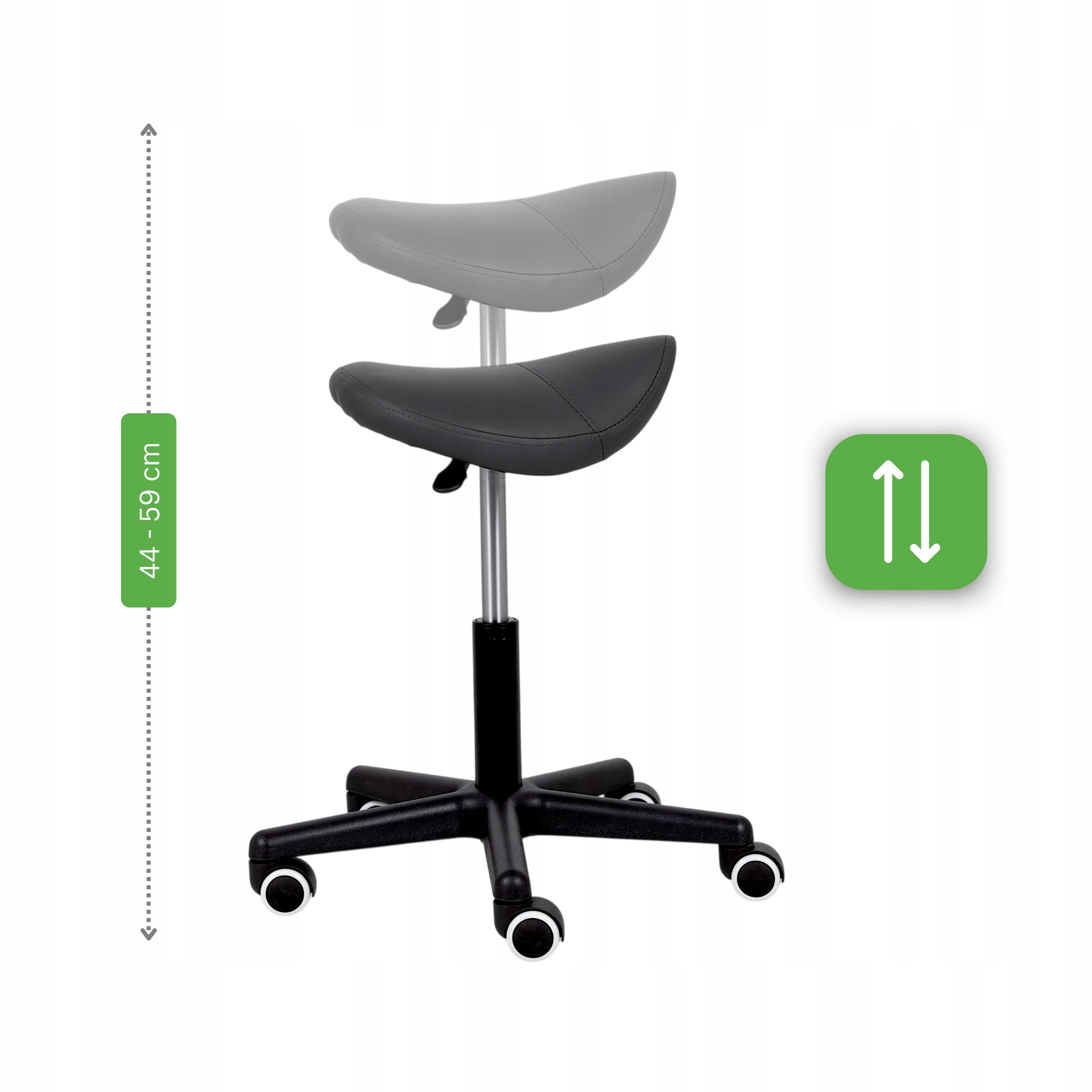 MEDICAL HAIRDRESSER COSMETIC STOOL GREY ON WHEELS SWIVEL SADDLE Brand Habys