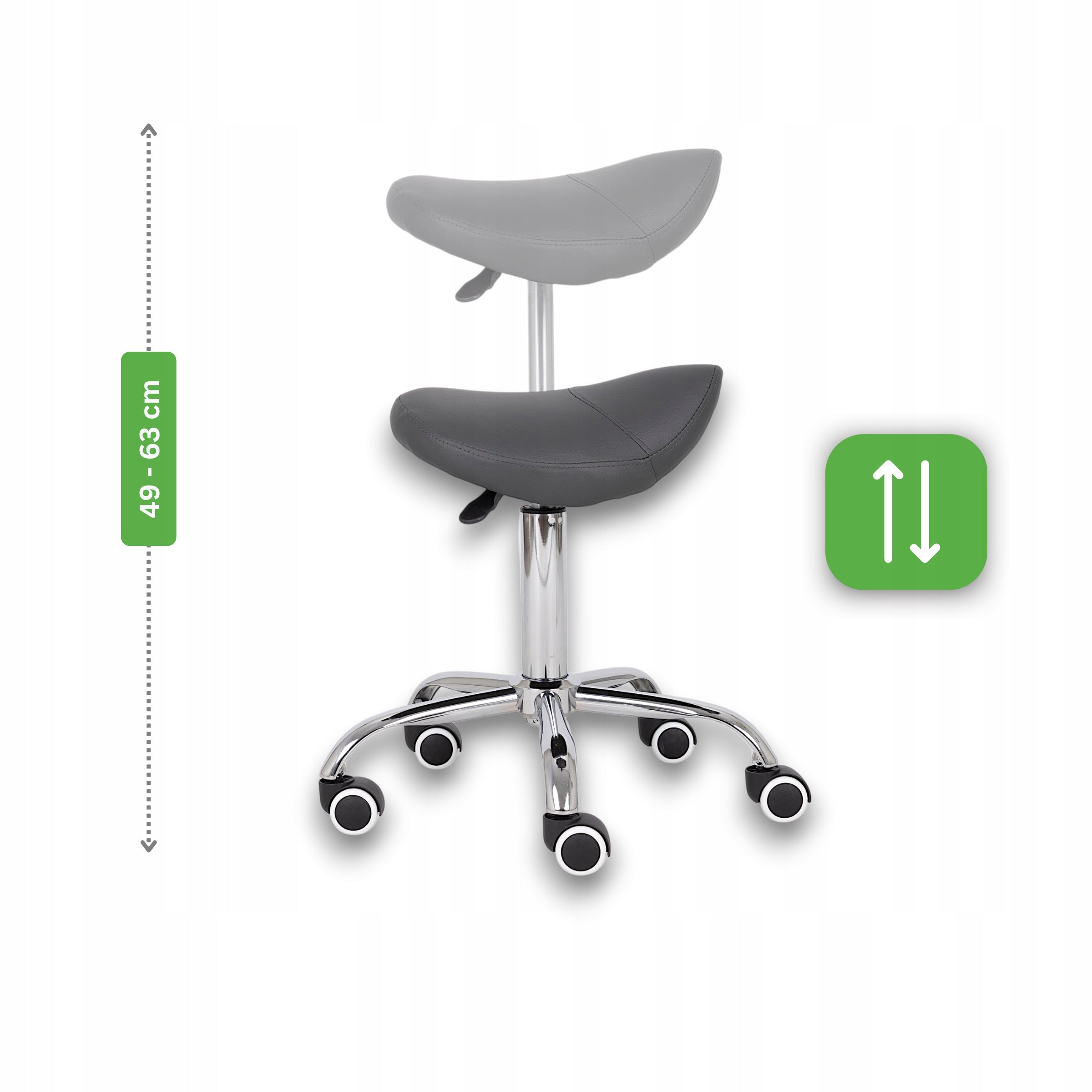 MEDICAL HAIRDRESSER COSMETIC STOOL GREY ON WHEELS SWIVEL SADDLE Packaging status original