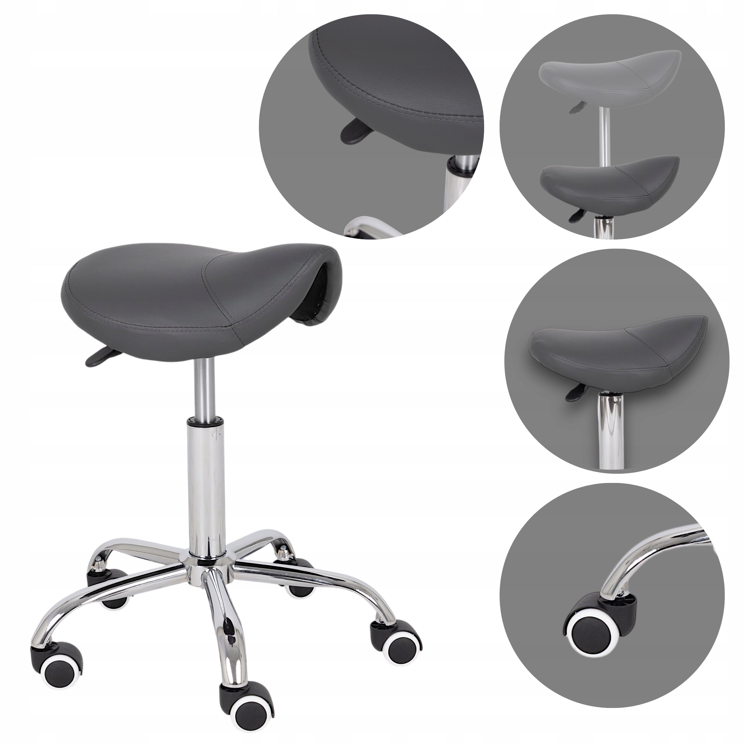 MEDICAL HAIRDRESSER COSMETIC STOOL GREY ON WHEELS SWIVEL SADDLE