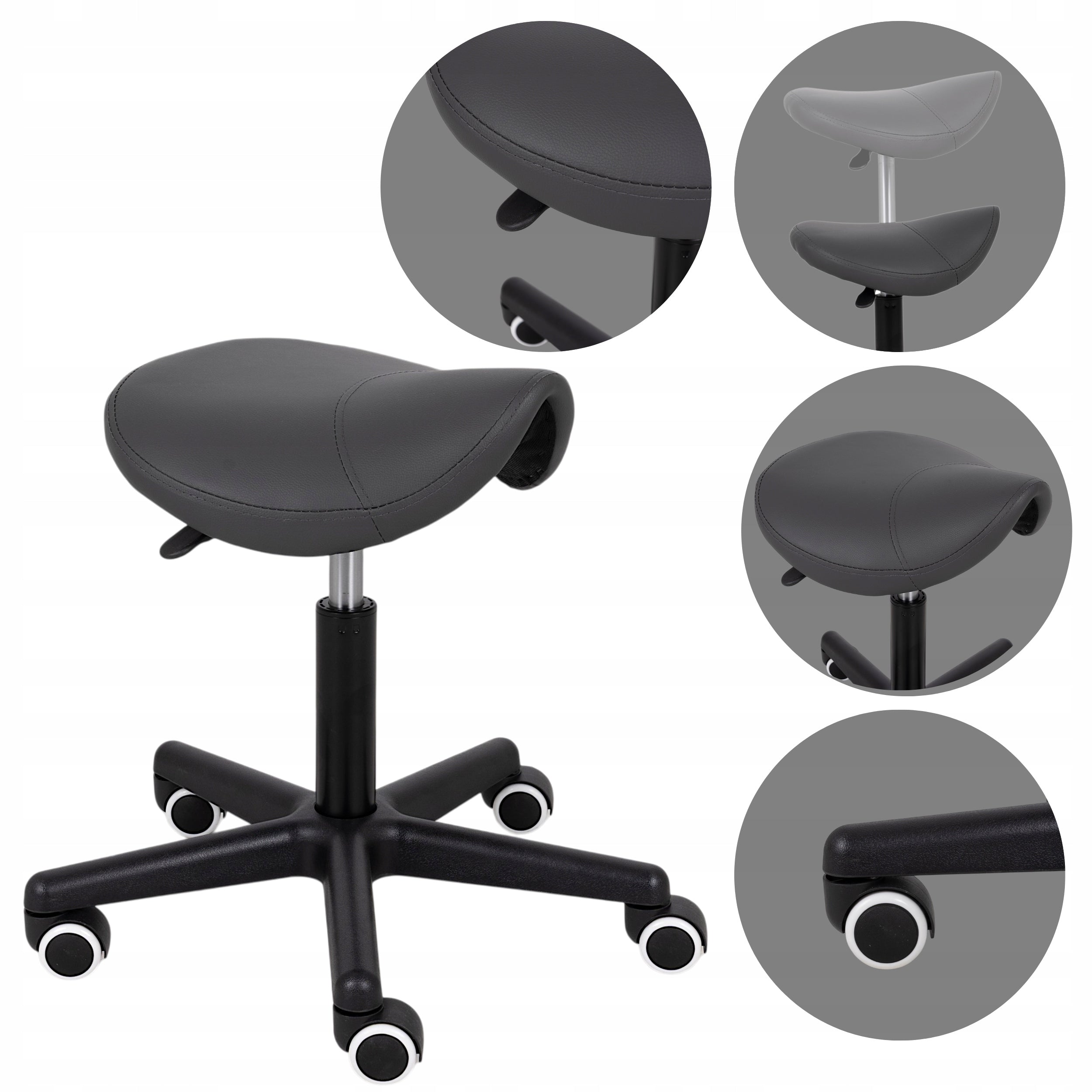 MEDICAL HAIRDRESSER COSMETIC STOOL GREY ON WHEELS SWIVEL SADDLE