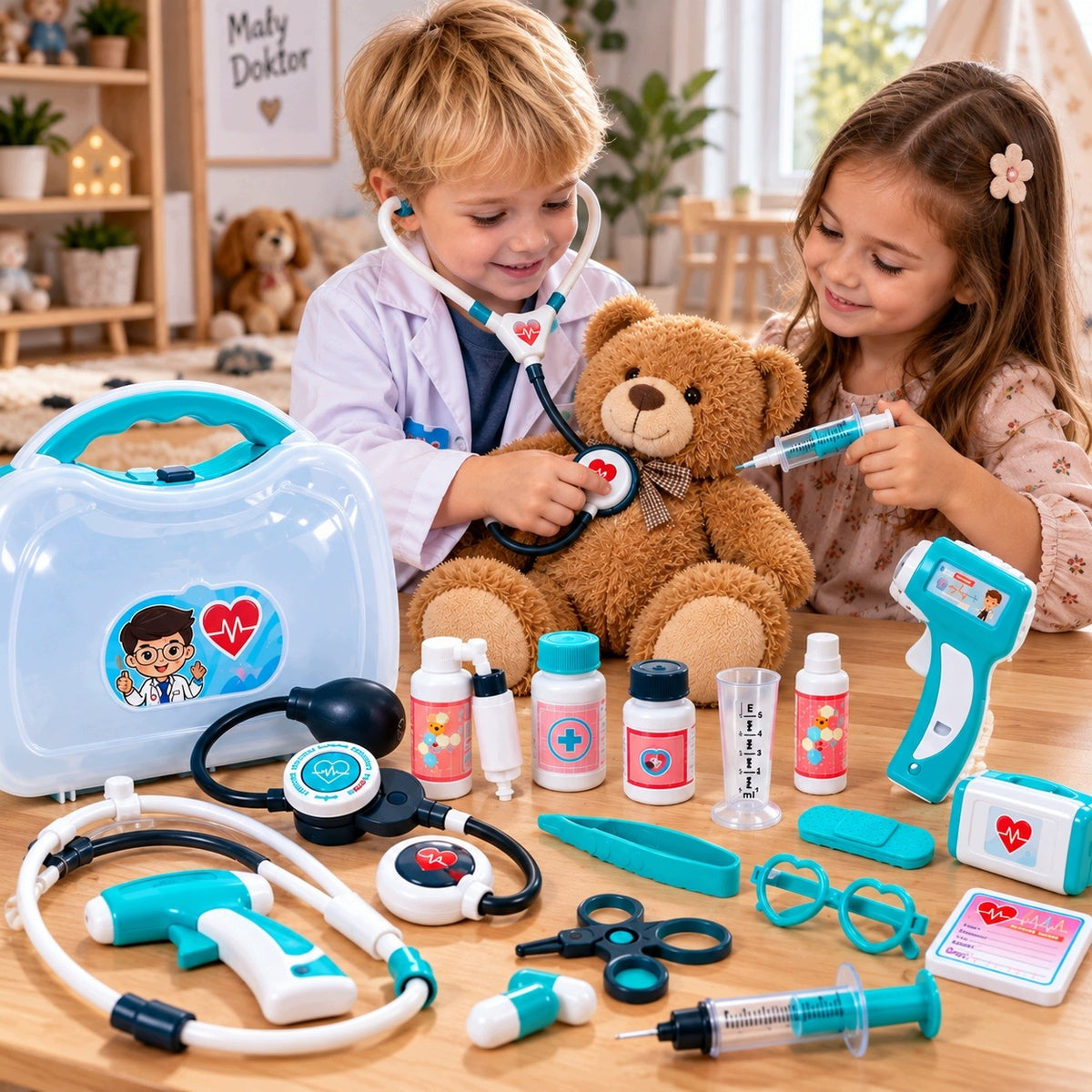 MEDICAL KIT FOR CHILDREN SMALL DOCTOR SUITCASE 13IN1 STETHOSCOPE SYRINGE Packaging status original
