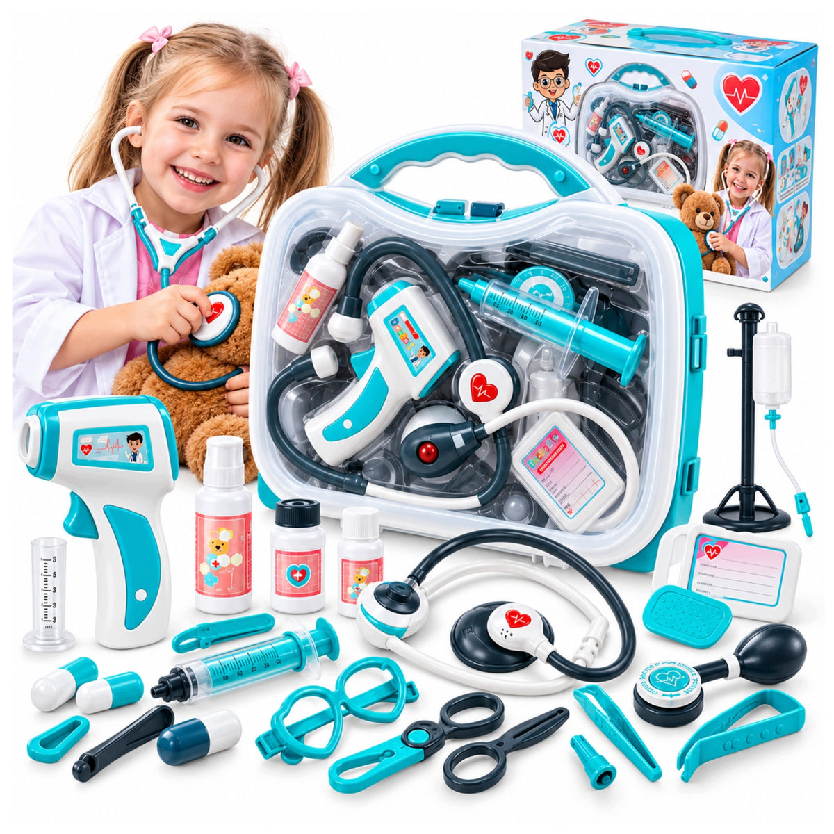 MEDICAL KIT FOR CHILDREN SMALL DOCTOR SUITCASE 13IN1 STETHOSCOPE SYRINGE