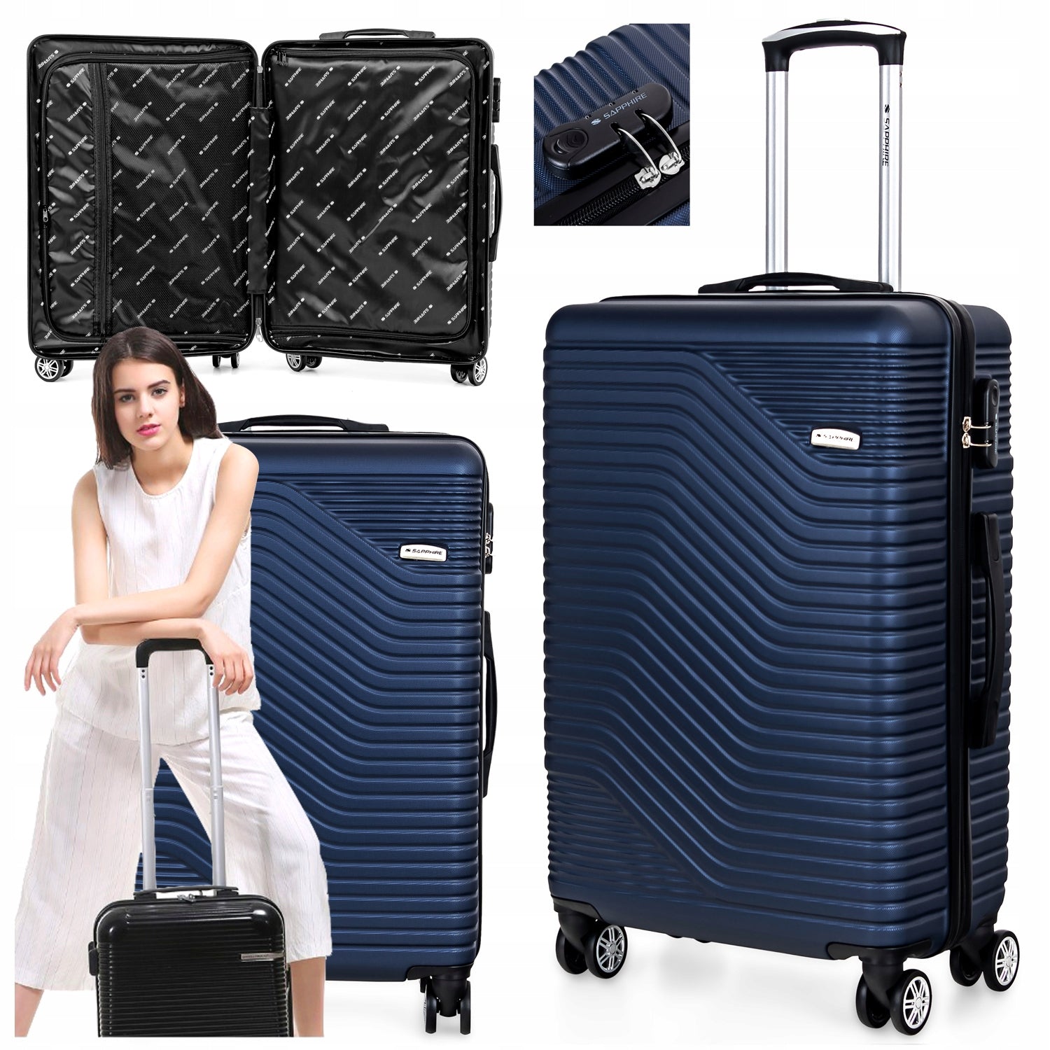 MEDIUM TRAVEL SUITCASE ON wheels LUGGAGE with ABS strong CIPHER XL Sapphire DUO
