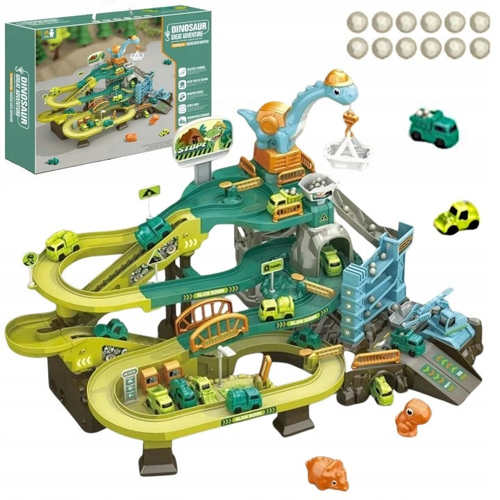 MEGA CAR TRACK PARKING TRAIN CRANE QUEUE STATION TUNNEL DINOSAUR REX