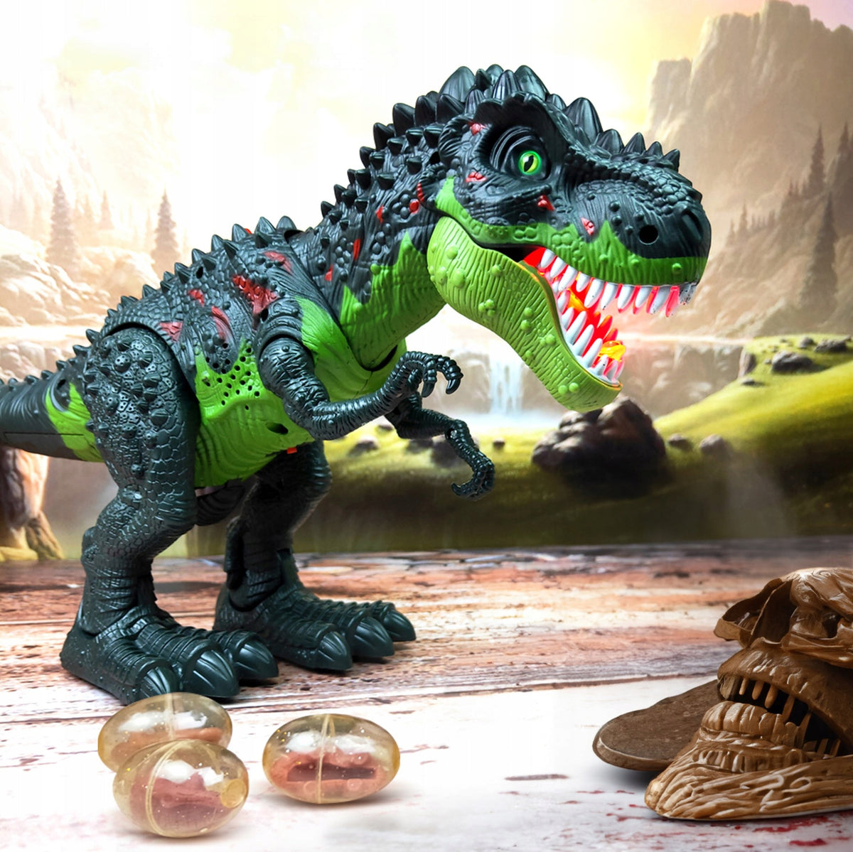 MEGA DINOSAUR T-REX WALKS ROARING LIGHTS ENDURES EGGS INTERACTIVE ROBOT 10in1 Packaging status original
