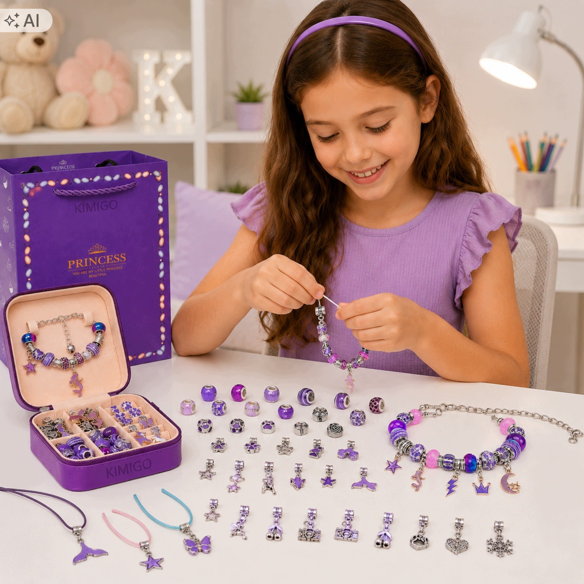 MEGA LARGE SET FOR MAKING BRACELETS JEWELRY CHARM CASKET PURPLE Brand no brand