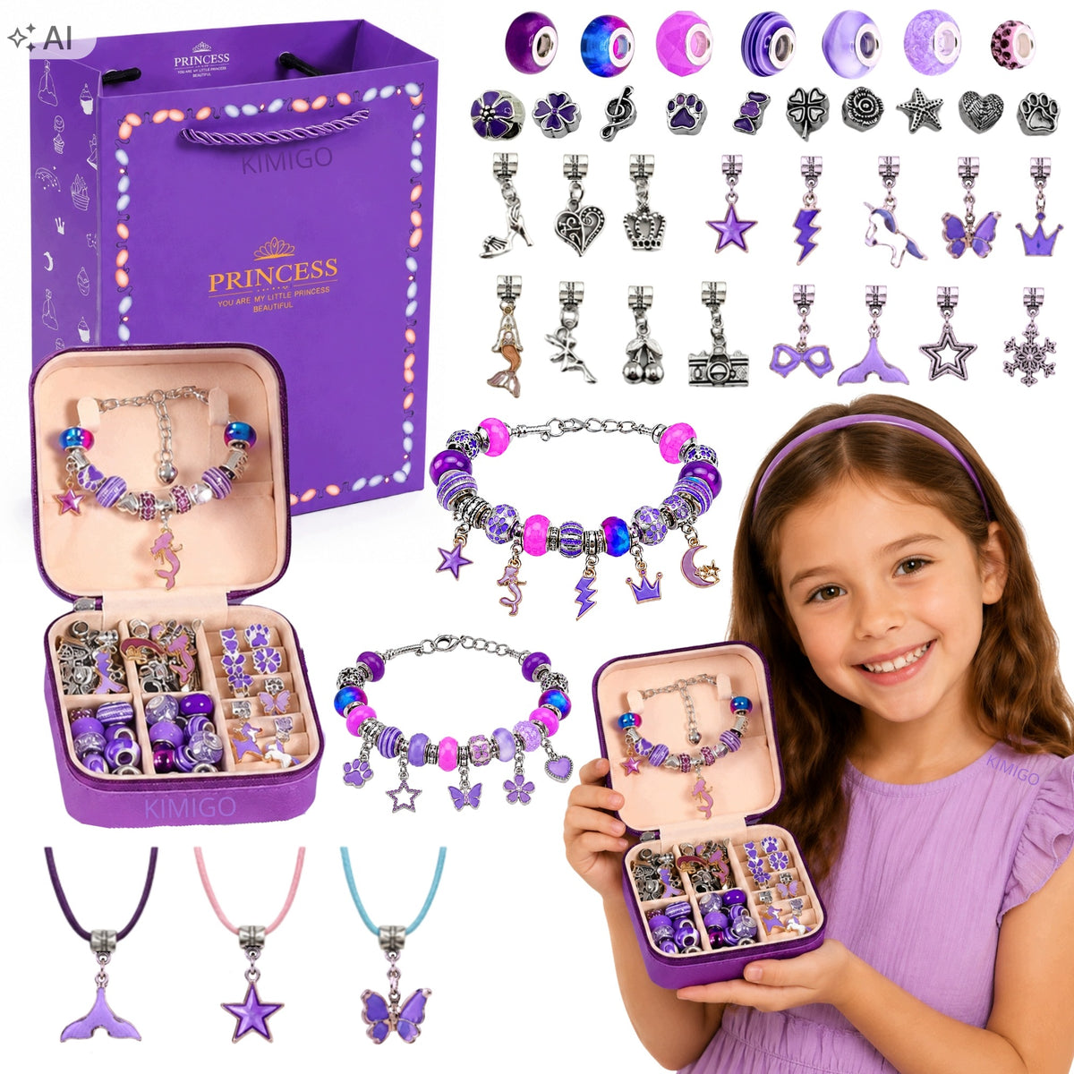 MEGA LARGE SET FOR MAKING BRACELETS JEWELRY CHARM CASKET PURPLE