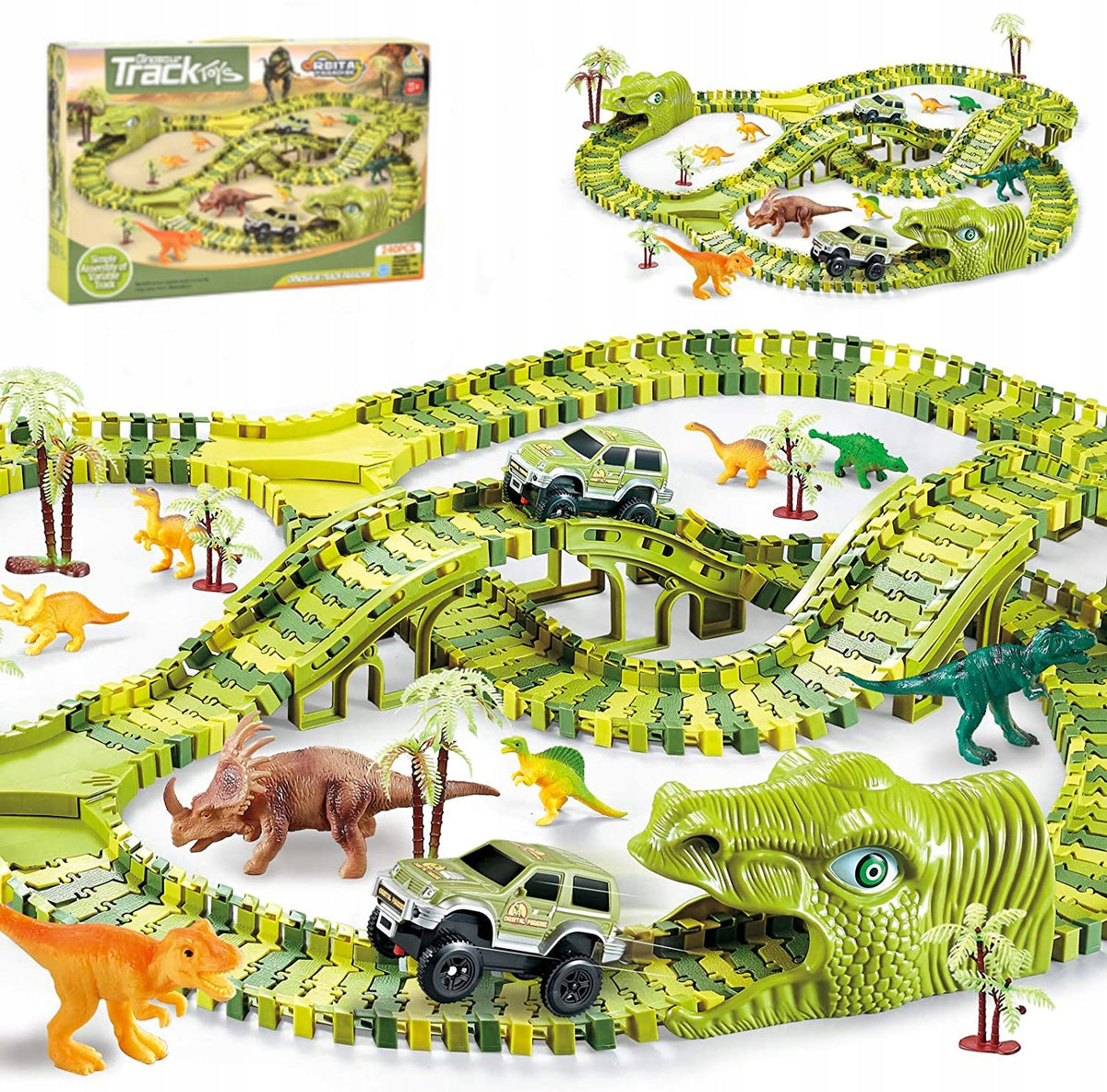 MEGA RACE TRACK DINOSAUR PARK MAGIC TRACK CAR CONSTRUCTION SET 270 Manufacturer code 270PCS XC-256A