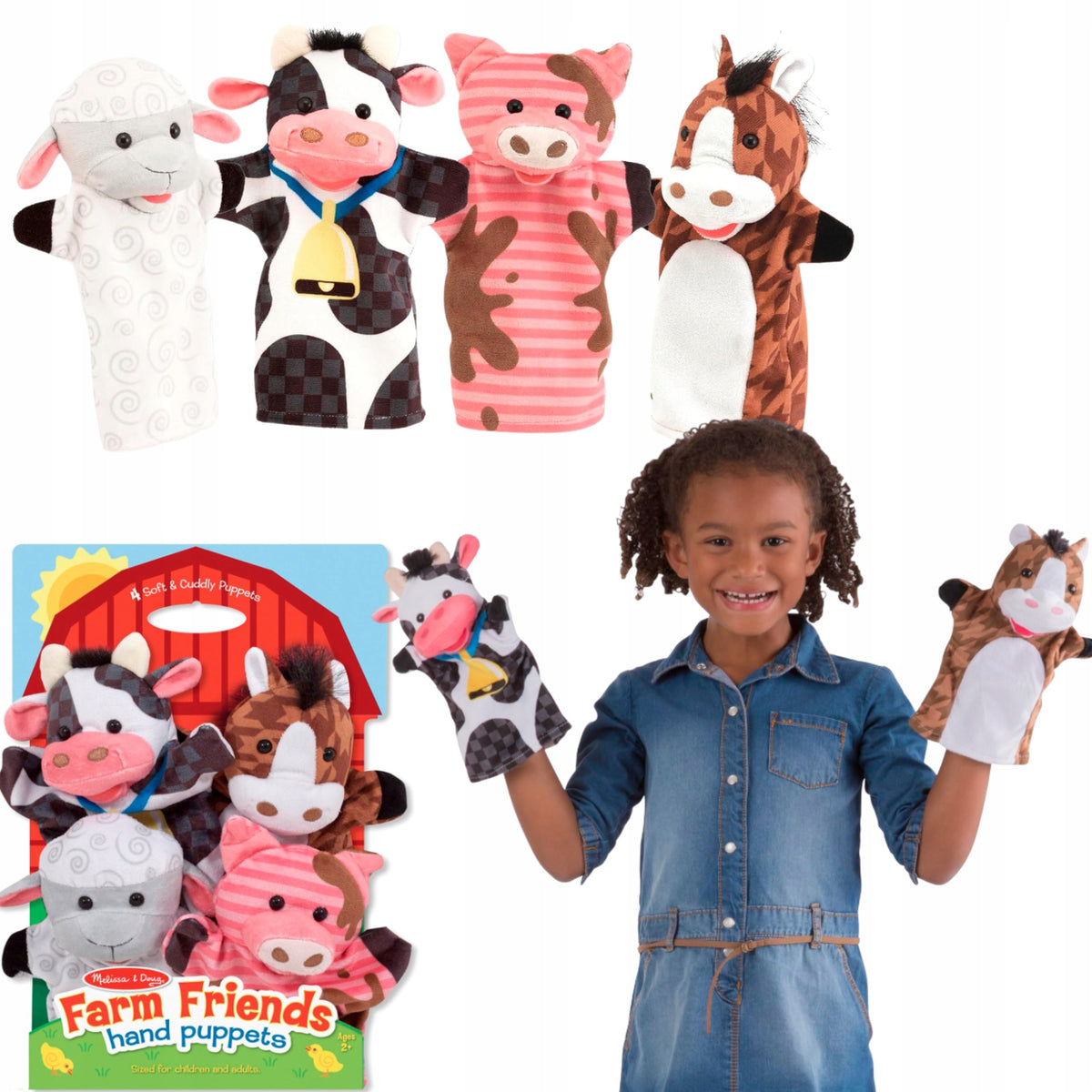MELISSA & DOUG PUPPETS ANIMALS SOFT HAND PUPPETS FARM 4 PIECES