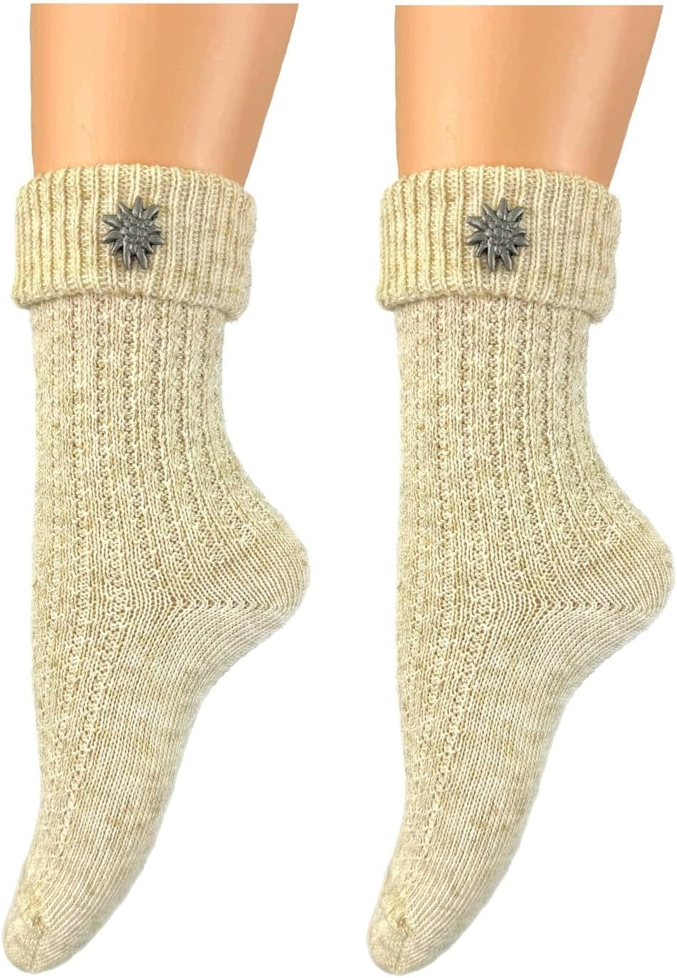 MEN'S FOLK SOCKS LANDSCAPE EDELWEISS DECORATION BEIGE COMFORTABLE